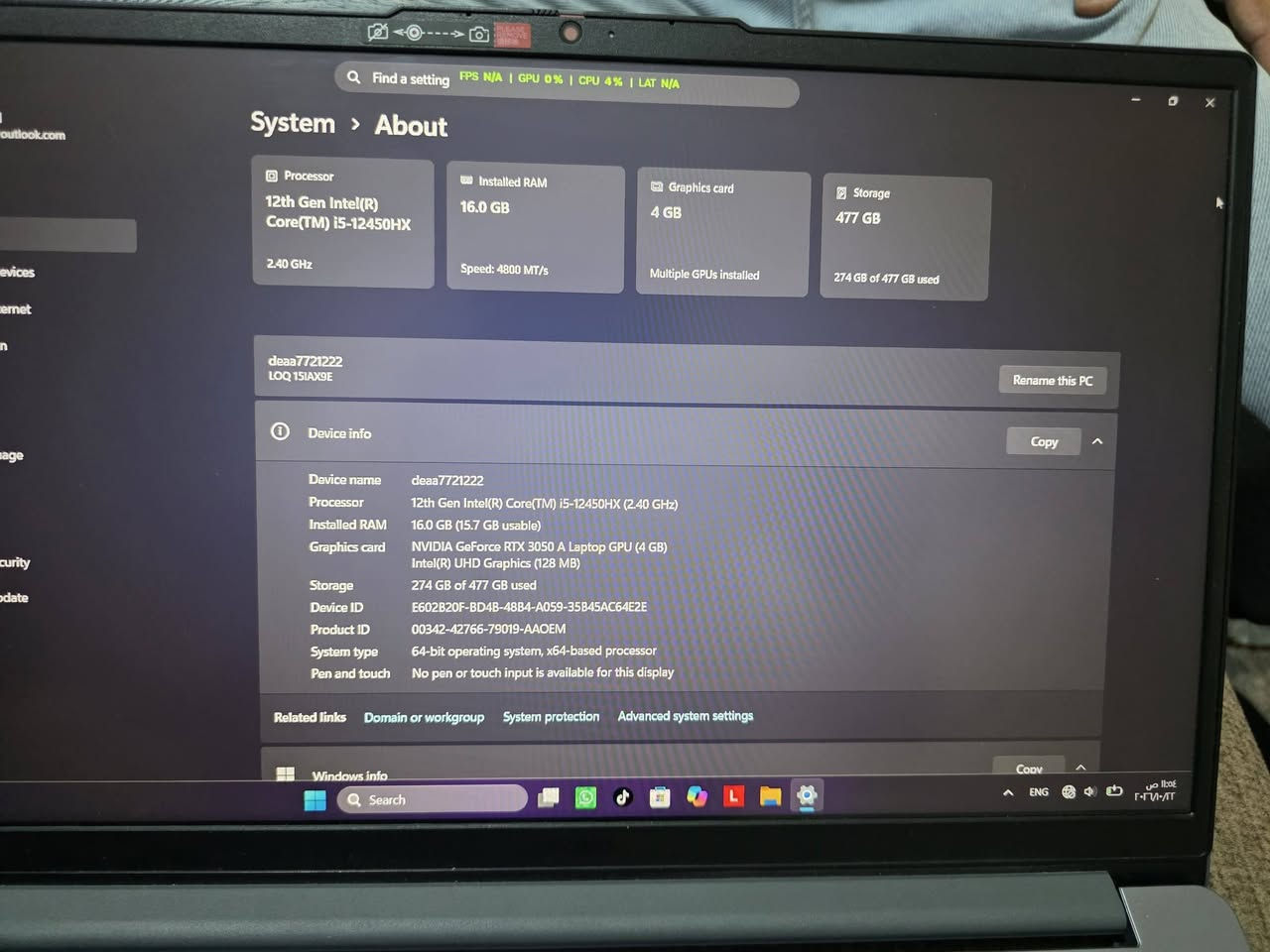 لينوفو LOQ • RTX 3050 • i5 الجيل ١٢