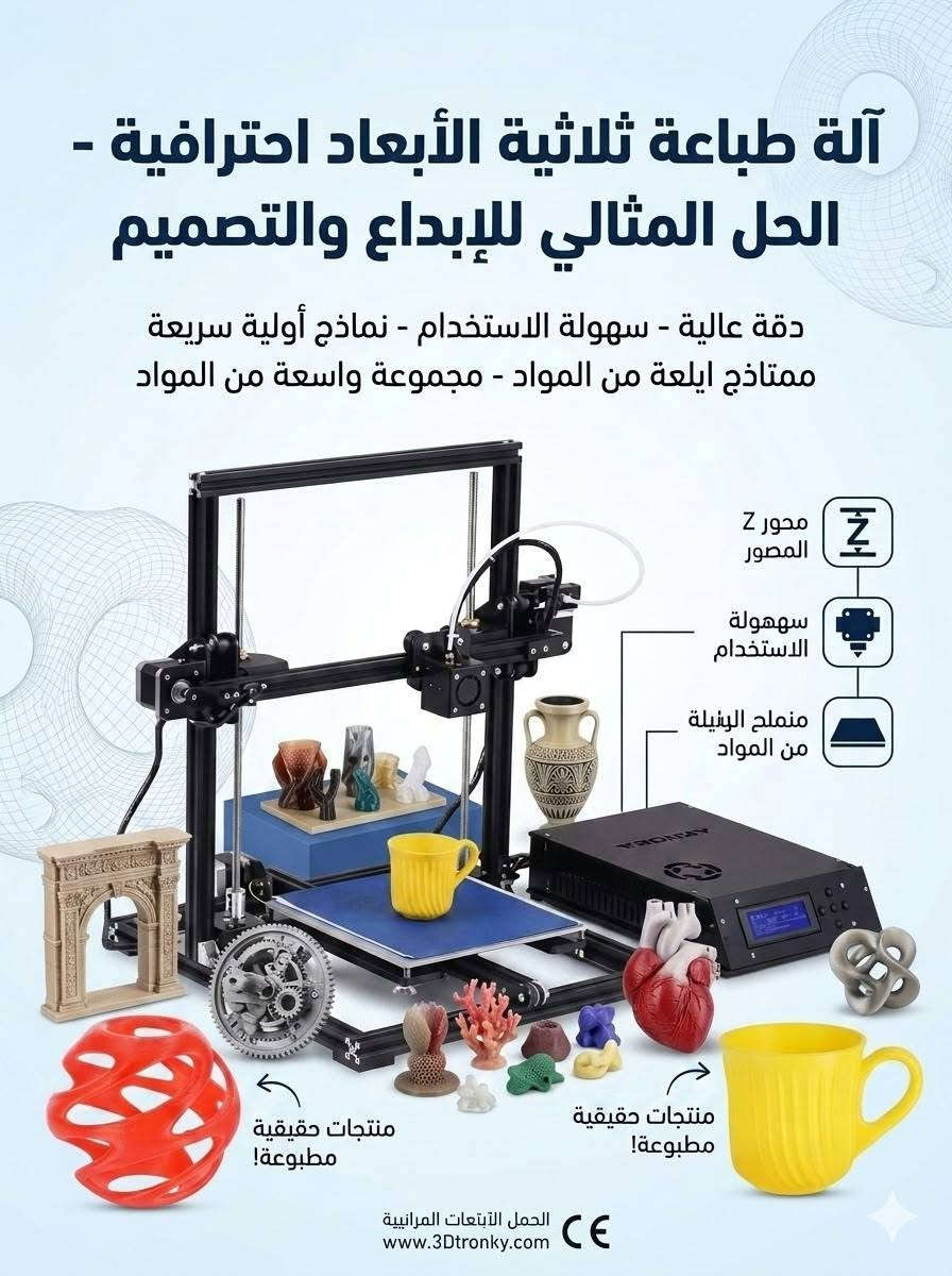 طابعة ثلاثية الأبعاد طلعت بالامازون جدبدة لوك بعدها ما مشدودة بالفلين
اخذها وافتح بيها مشروعك فقط 180 الف
بدء مشروع في مجال الطباعة ثلاثية الأبعاد يعتبر فرصة جيدة، لأن التقنية تدخل في مجالات هندسية، صناعية، طبية، تعليمية، تجارية وترفيهية، ويمكن البدء بمشاريع صغيرة ثم التوسع تدريجياً.
1. الخدمات الهندسية والمعمارية 🏗️ — من الأعلى ربحاً
المجسمات المعمارية (Maquettes): طباعة مجسمات مصغرة للفلل، المنازل، المجمعات السكنية والمشاريع الهندسية.
النماذج الأولية (Prototypes): تنفيذ نموذج أولي لفكرة أو قطعة قبل تصنيعها بكميات كبيرة.
خدمة المهندسين وطلاب كليات الهندسة والتصميم في تنفيذ نماذج ومشاريع التخرج.
تصنيع نماذج للأجزاء الميكانيكية والهندسية لاختبار التصميم والحجم والشكل.
2. المنتجات المخصصة والهدايا 🎁 — سهلة التسويق
ميداليات مفاتيح وأسماء وشعارات حسب الطلب.
حوامل الهواتف والسماعات والأجهزة.
فواصل كتب وقطع ديكور مكتبية ومنزلية.
هدايا بأسماء وتواريخ وتصاميم خاصة.
تصميم منتجات حسب طلب الزبون وطباعتها بكمية واحدة أو كميات صغيرة.
3. الألعاب والمجسمات 🎮
طباعة المجسمات والشخصيات والألعاب ثلاثية الأبعاد.
مجسمات للديكور والهواة.
قطع الشطرنج والألعاب المكتبية.
إمكانية تشطيب القطعة وصنفرتها وطلائها لرفع قيمتها وسعر بيعها.
4. قطاع السيارات والقطع النادرة 🚗🔧 — مجال ممتاز للطلبات الخاصة
إعادة تصنيع القطع البلاستيكية الصغيرة المفقودة أو النادرة.
أزرار ومقابض وغطاءات داخلية للسيارات القديمة.
مشابك وتثبيتات وحوامل الأسلاك والأجهزة.
أغطية وديكورات داخلية يصعب العثور عليها في محلات قطع الغيار.
تصنيع نماذج أولية لقطع التعديل والإكسسوارات.
إعادة إنتاج قطعة تالفة إذا توفرت القطعة الأصلية لقياسها وتصميم نموذج مطابق لها.
تصنيع قطع مخصصة للسيارات القديمة أو النادرة بكميات قليلة.
التواصل خاص أو الاتصال على الرقم 
***********

نص مكتوب في الصور:
- آلة طباعة ثلاثية الأبعاد احترافية - الحل المثالي للإبداع والتصميم
- دقة عالية - سهولة الاستخدام - نماذج أولية سريعة
- ممتاذج ايلعة من المواد - مجموعة واسعة من المواد
- محور Z المصور
- سهولة الاستخدام
- منملح البتييلة من المواد
- منتجات حقيقية مطبوعة!
- الحمل الأبتعات المرانيية
- www.3Dtronky.com CE
- 4 Sample Display Education Field Architecture Field Daily Necessities Toy Series Tool Series Fashion Accessories