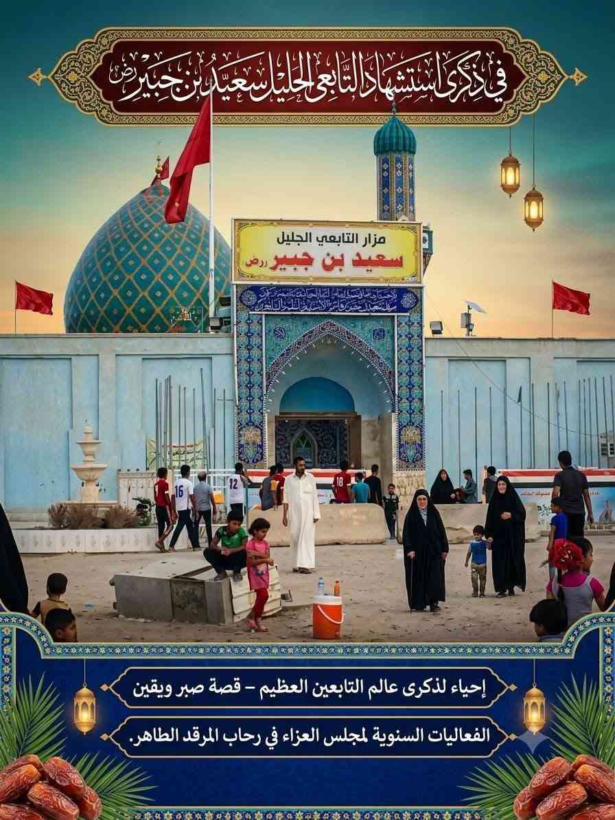 🕌 بِذِكرى استشهاد سعيد بن جبير (رضوان الله عليه) 
تعلن حملة نور المصطفى لزيارة العتبات المقدسة عن تسيير رحلة لإحياء ذكرى استشهاد العابد الزاهد سعيد بن جبير (رض)، ونسأل الله أن يتقبل من الجميع صالح الأعمال. واتساب *********** 
***********
📞 ***********
📅 موعد الانطلاق: يوم الثلاثاء 8/9/2026
⏰ الساعة: الثالثة فجراً
📍 مكان التجمع: يم فلكة الساعة
🌹 الرحلة مخصصة لـ عوائل وأهلنا وناسنا في مدينة الحمزة الغربي (ع) والمناطق المجاورة لها.
نسأل الله أن يرزقنا وإياكم زيارة الأولياء والصالحين، وأن يجعلها رحلة مباركة عامرة بذكر الله والدعاء.
للحجز والاستفسار الاتصال على الأرقام التالية
📞 ***********
📞 ***********
