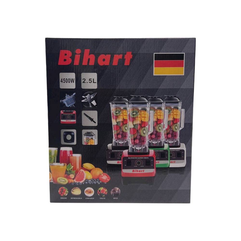 خلاط كهربائي من Bihart

خلاط Bihart المتكامل بقوة 4500 واط وسعة 2.5 لتر

خلاط احترافي متعدد الوظائف، مصمم للأداء العالي والتحمل الشديد في المطبخ، يجمع بين القوة الكبيرة والسعة الضخمة لتحضير العصائر وطحن الحبوب بكفاءة.

• أداء جبار وسرعة فائقة: محرك قوي يصل إلى 32,000 دورة في الدقيقة لسحق المكونات في ثوانٍ.

• وعاء ضخم ومقاوم: سعة 2.5 لتر مصنوع من مادة البولي كربونيت المتينة لتحضير كميات كبيرة دفعة واحدة.

• تحكم دقيق بالسرعة: ميزة (Stepless speed regulation) التي تتيح لك اختيار السرعة المناسبة بدقة تامة.

• شفرات فولاذية حادة: مزود بشفرات تقطيع من الفولاذ المقاوم للصدأ (Stainless steel) قادرة على تكسير الثلج والمكونات الصلبة.

• حماية ذكية للمحرك: نظام أمان داخلي للحماية من التيار الزائد وارتفاع درجة الحرارة لضمان استمرارية العمل.

• العلامة التجارية: Bihart.
• الطاقة الاستهلاكية: 4500W.
• سرعة الدوران: 32,000RPM.
• السعة: 2.5 لتر.
• مادة الوعاء: بولي كربونيت (Polycarbonate).
• الجهد الكهربائي: 220V–240V / 50Hz.
• الاستخدامات: خلط (عصائر، ميلك شيك)، طحن (قهوة، مكسرات، حبوب، توابل).

محتويات العلبة:
• قاعدة المحرك الرئيسية.
• وعاء الخلط سعة 2.5 لتر.
• غطاء الوعاء (مع سدادة الغطاء).
• عصا التحريك اليدوية (Stirrer bar).
• دليل الاستخدام (Instruction Manual).
السعر:  25 الف 
التوصيل : 3 بغداد 5 محافظات