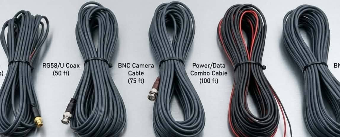 RG58 ٥٠ قدم • BNC ٧٥ قدم • باور/داتا ١٠٠ قدم