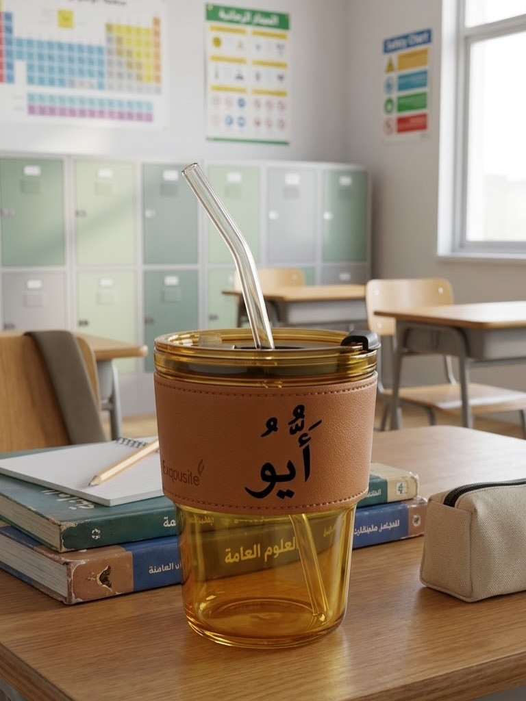 كوب باسمك • غلاف جلدي • هدية فاخرة