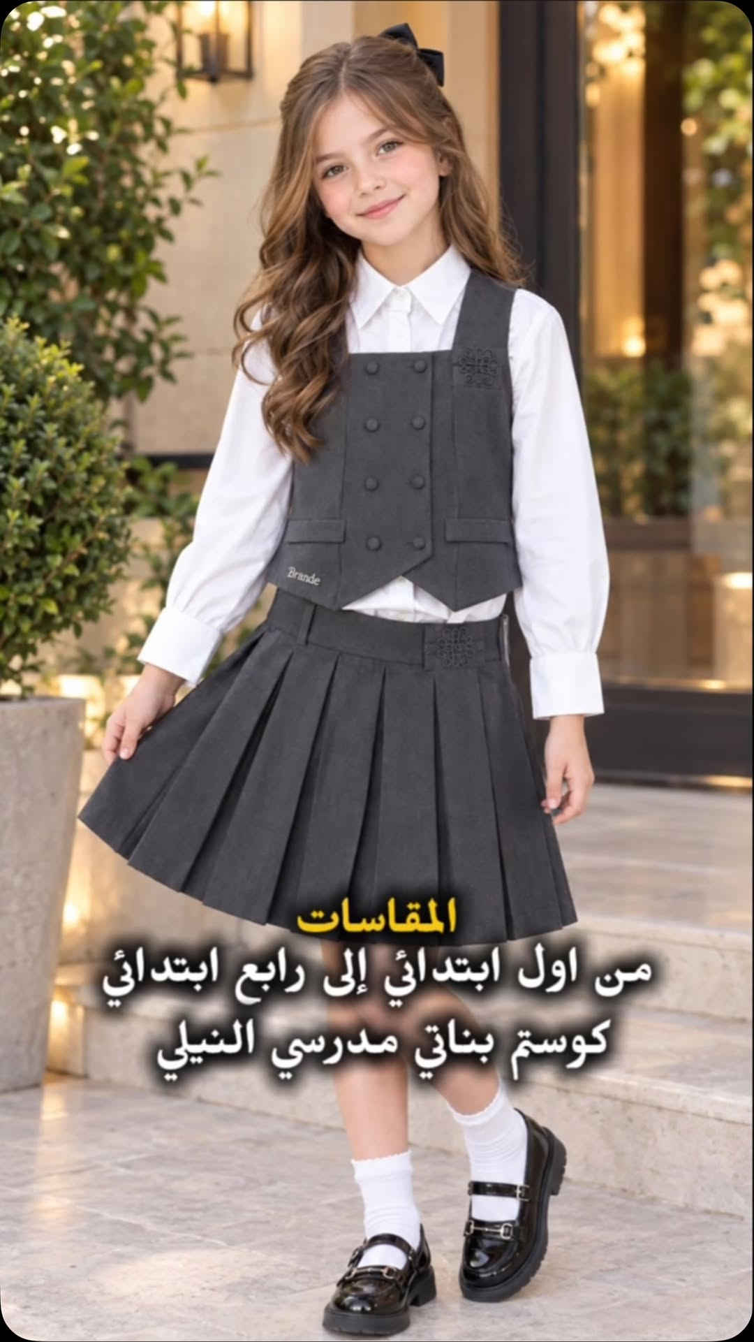 

نص مكتوب في الصور:
- المقاسات من اول ابتدائي إلى رابع ابتدائي كوستم بناتي مدرسي النيلي