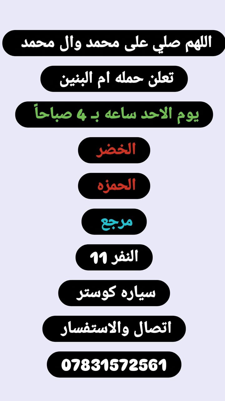حملة ام البنين • النجف الاشرف • كوستر