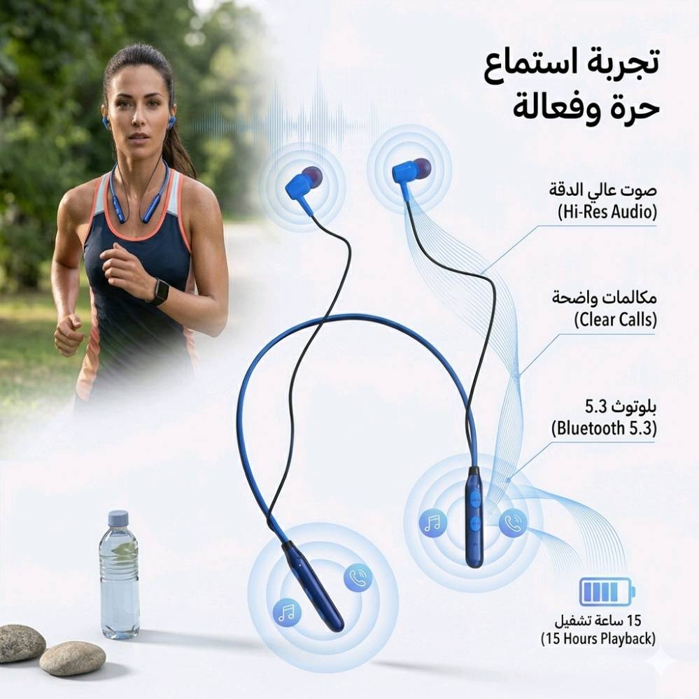 سماعات رياضية لاسلكية Remale BT-R2 – صوت ستيريو مع تحكم سلكي

• سماعات بلوتوث بتصميم رياضي حول الرقبة من Remale، مناسبة للاستخدام اليومي والحركة.

• تدعم تقنية Bluetooth 5.0 لاتصال مستقر حتى مسافة تصل إلى 10 متر.

• تقدم صوت ستيريو مع دعم Hi-Res Audio لتجربة استماع واضحة.

• مزودة بوحدة تحكم على السلك (Line Controls) لسهولة التحكم أثناء الاستخدام.

• تدعم تشغيل حتى 6 ساعات مع وضع استعداد يصل إلى 120 ساعة.

• تصميم مقاوم للعرق مناسب للرياضة والاستخدام الخارجي.

• الموديل: BT-R2
• العلامة التجارية: Remale
• نوع السماعة: Neckband (حول الرقبة)
• إصدار البلوتوث: 5.0
• مدى الاتصال: 10 متر
• استجابة التردد: 20Hz – 20kHz
• مدة التشغيل: 6 ساعات
• وقت الاستعداد: 120 ساعة
• منفذ الشحن: Micro-USB
• التحكم: أزرار على السلك (Key Control)
• نوع الصوت: Stereo Sound
• مستوى الصوت: حتى 120 ديسيبل
• الخامة: بلاستيك
• مقاومة للعرق: نعم (Sports Gear)

محتويات العلبة:
• سماعة Remale BT-R2
• كابل شحن Micro-USB