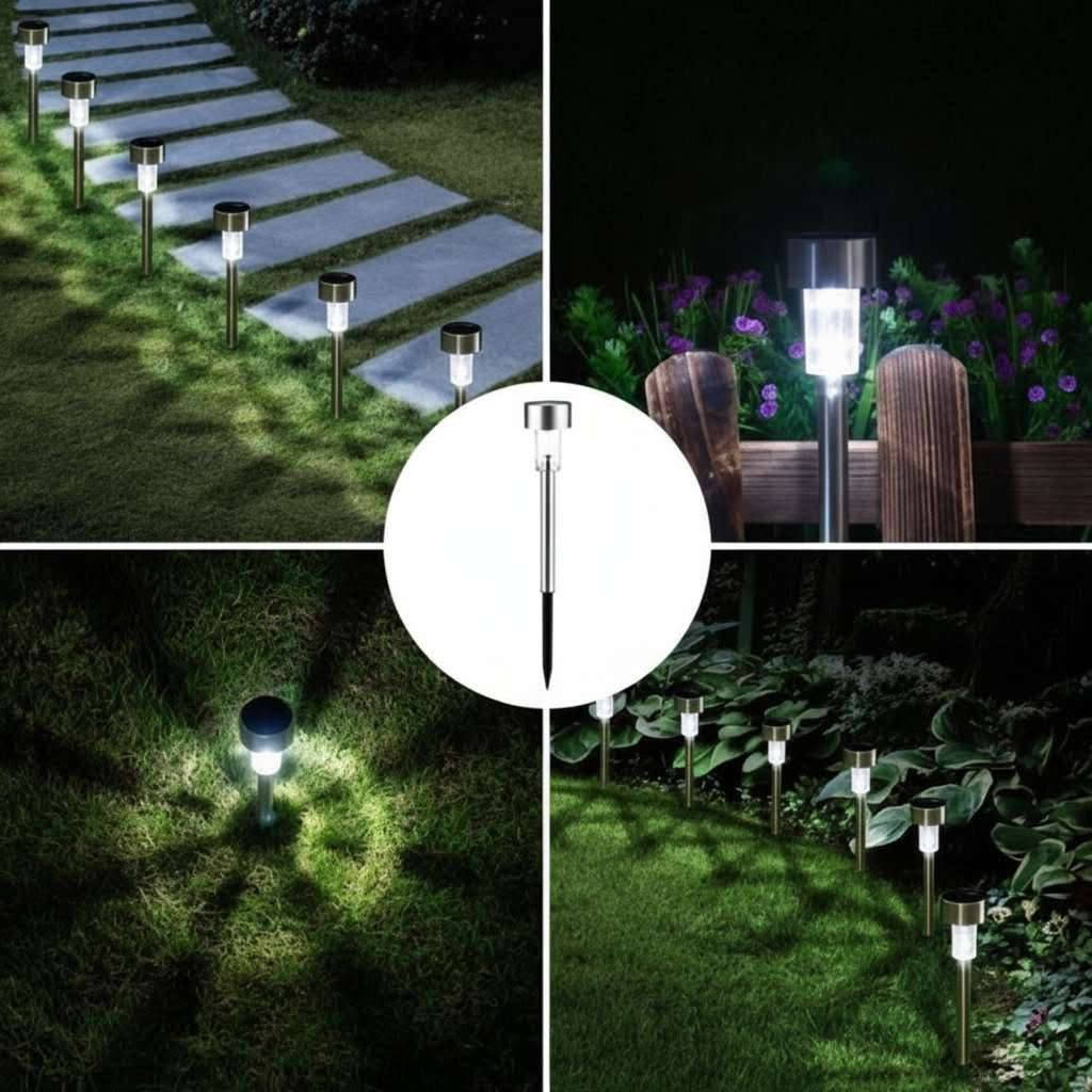 مصباح حديقة يعمل بالطاقة الشمسية
Solar lawn lamp

🔹تمتاز بتشغيل أوتوماتيكي عند حلول الليل، غطاء من الستانلس ستيل المقاوم للظروف الجوية، عمود معدني مع وتد أرضي لتثبيت مباشر في التربة، وإضاءة LED بيضاء دافئة لتزيين الحدائق دون الحاجة لأية تمديدات أو أسلاك كهربائية.

🔷الاستخدامات:

🔹إنارة وتحديد ممرات الحدائق: إضاءة الممرات والمشايات الخارجية وتحديد حدود المساحات الخضراء بأسلوب أنيق.

🔹تزيين أحواض الزهور والنباتات: وضعها بين الشجيرات وأحواض الورد لإبراز جمال الحديقة ليلاً.

🔹إضاءة خارجية اقتصادية: توفير إضاءة ليلية متواصلة للساحات دون استهلاك الطاقة الكهربائية.

⭐المميزات:

🔹طاقة شمسية وتدفق أوتوماتيكي (Auto OnOff): تشحن البطارية الداخلية عبر أشعة الشمس نهاراً وتعمل الإضاءة تلقائياً عند الظلام.

🔹طقم متكامل من 10 قطع: يتضمن 10 رؤوس إضاءة شمسية، 10 أعمدة معدنية، و10 أوتاد غرس بلاستيكية.

🔹هيكل مقاوم للظروف الجوية: غطاء علوي من الستانلس ستيل المقاوم للصدأ مع هيكل بلاستيكي شفاف وحافظ للمكونات.

🔹سهولة التثبيت والتنقل: تثبيت مباشر وغرس في التربة أو العشب دون الحاجة لحفر أو تمديد كوابل.

📝الملاحظات:

🔹تفعيل المفتاح الداخلي: افصل الرأس العلوي وأدر المفتاح إلى وضعية (ON) لأول مرة لتمكين الشحن والتشغيل الأوتوماتيكي.

🔹التجميع: صِل العمود المعدني برأس الإضاءة، ثم ثبّت الوتد البلاستيكي الأسود في أسفل العمود.

🔹الغرس بالتغيير: اغرس الوتد في تربة الحديقة أو العشب بمكان معرّض لأشعة الشمس المباشرة (على الأقل 6 ساعات نهاراً) لتضمن إضاءة كاملة طوال الليل

📏القياسات:

🔹العدد: 10 قطع في السيت.

🔹المواد: ستانلس ستيل + بلاستيك شفاف متين + وتد غرس.

🔹أبعاد الإضاءة: طول الإضاءة 22 سم × قطر الإضاءة 5 سم.

🔹أبعاد كرتون التغليف: طول 21 سم × عرض 14 سم × ارتفاع 10 سم.

💳 ألسعر / 35،000 IQD
🚚يوجد خدمة توصيل
بغداد/ 3000 IQD
ألمحافظات/ 5000 IQD
