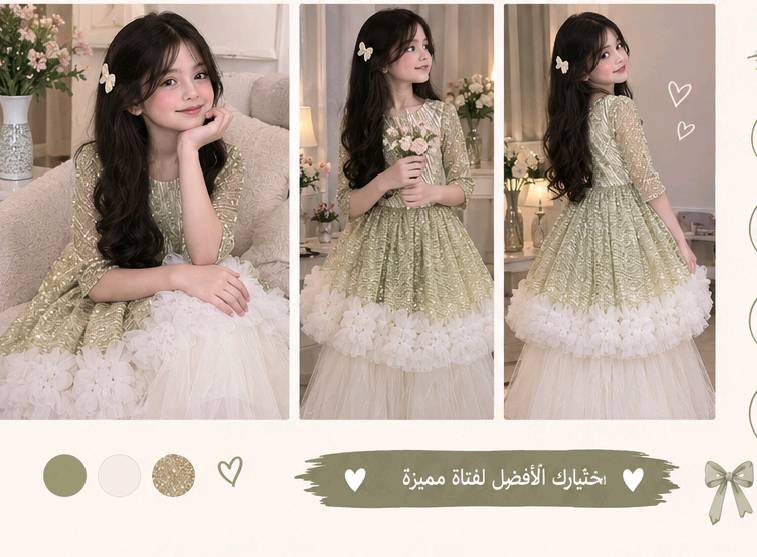 فستان أطفال أنيق وناعم باللون الذهبي، مناسب للحفلات والأعياد والمناسبات. يتميز بقماش لامع وتفاصيل جميلة مع طبقات تول بيضاء تعطيه شكلًا مميزًا وأنيقًا. الفستان طويل ومناسب للبنات بعمر 10 سنوات وفوق. الحالة: جديد. يوجد خدمة توصيل. للاستفسار عن القياس والتفاصيل تواصلوا معي.