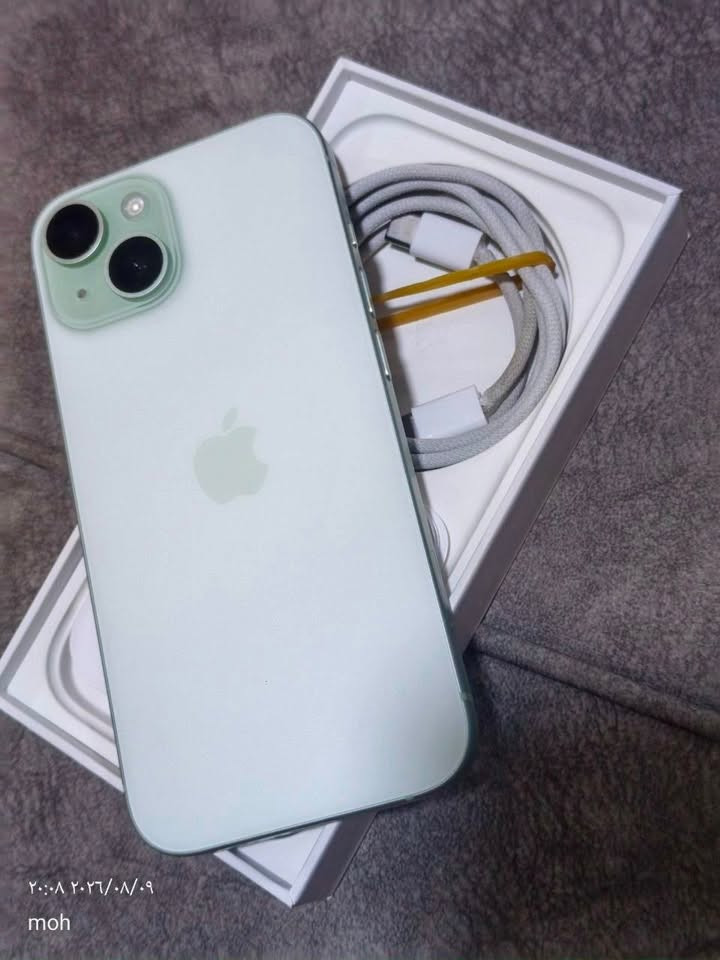 📱 iPhone 15 للبيع
اللون: أخضر 
 السعة: 128GB
تك سيم
 البطارية: 86%نظافة 100%،
 بدون أي شخط أو ضربة
 وضع شركة، ما مفتوح نهائياً
الكارتون موجود
كيبل الشحن الأصلي موجود
الجهاز استخدام شخصي
السعر 760. وبي مجال
يرهم مراوس ويا 14 برو ماكس\16عادي
للاستفسار *********** موجود خاص 
الموصل
