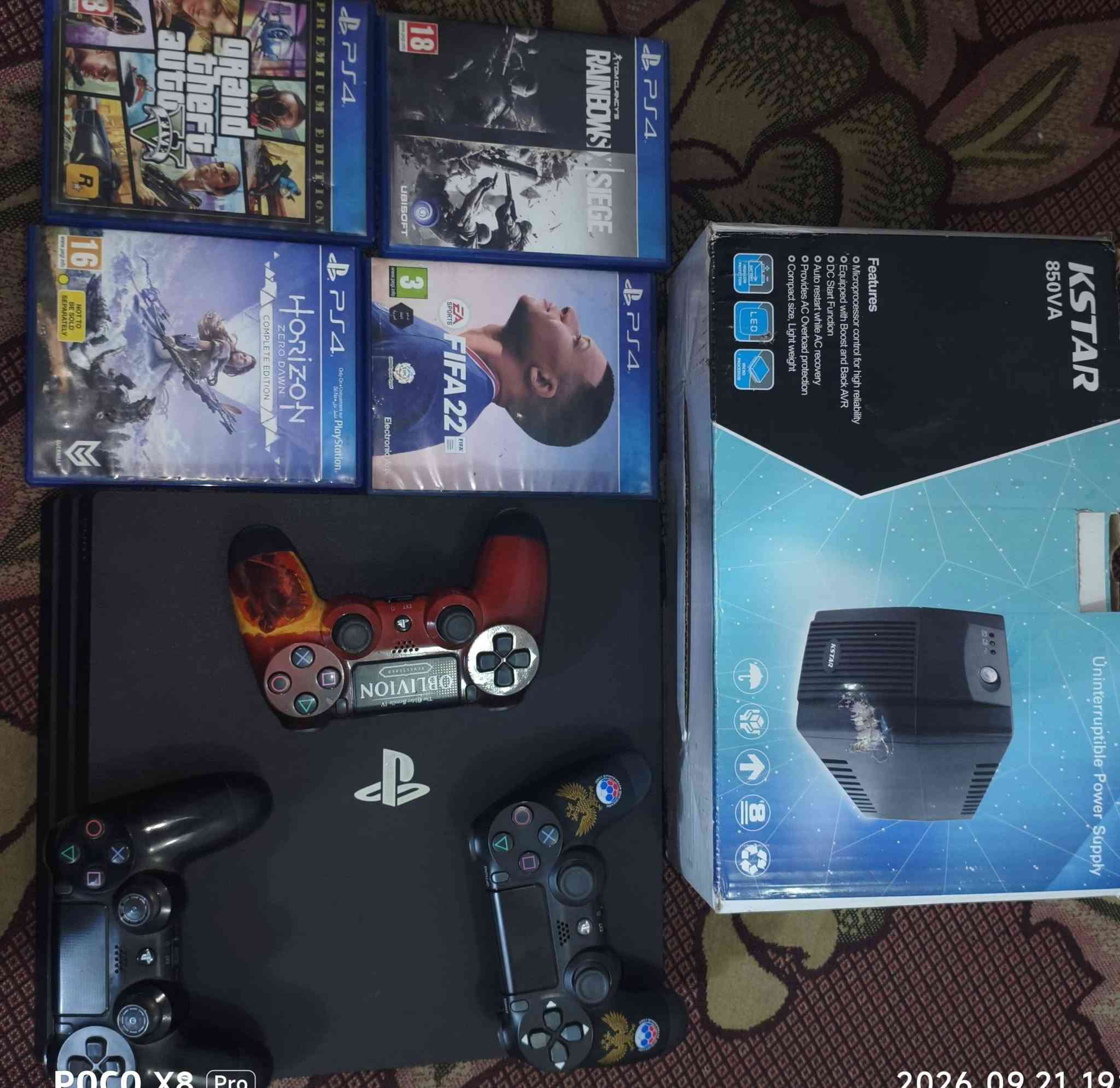 السلام عليكم
 عندي بلي 4 برو
ذاكره  واحد  تيره يعني 1000كيكا
ويا 4 اقراص 
1) gta
2) هور زون
3) فيفا 22
4) رينبو 6
مع يوبيس
و3 يدات
2 تجاريات  وحده اصليه

بلي مما مفتوح ولا مصلح ولا بي اي خلل نضيف ٩٩٪

مكاني بغداد البلديات
سعر خاص او مراوس ايفون حسب قناعه
وتساب 

***********

نص مكتوب في الصور:
- POCO X8 Pro
- POCO X8 Pro 2026.09.21 19:38
- POCO X8 Pro 2026.09.21 19:43
