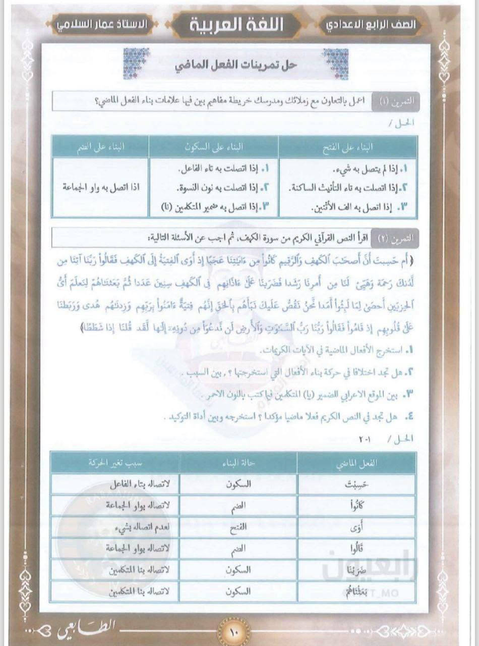الصف الرابع الاعدادي • حلول تمارين • عمار السلامي