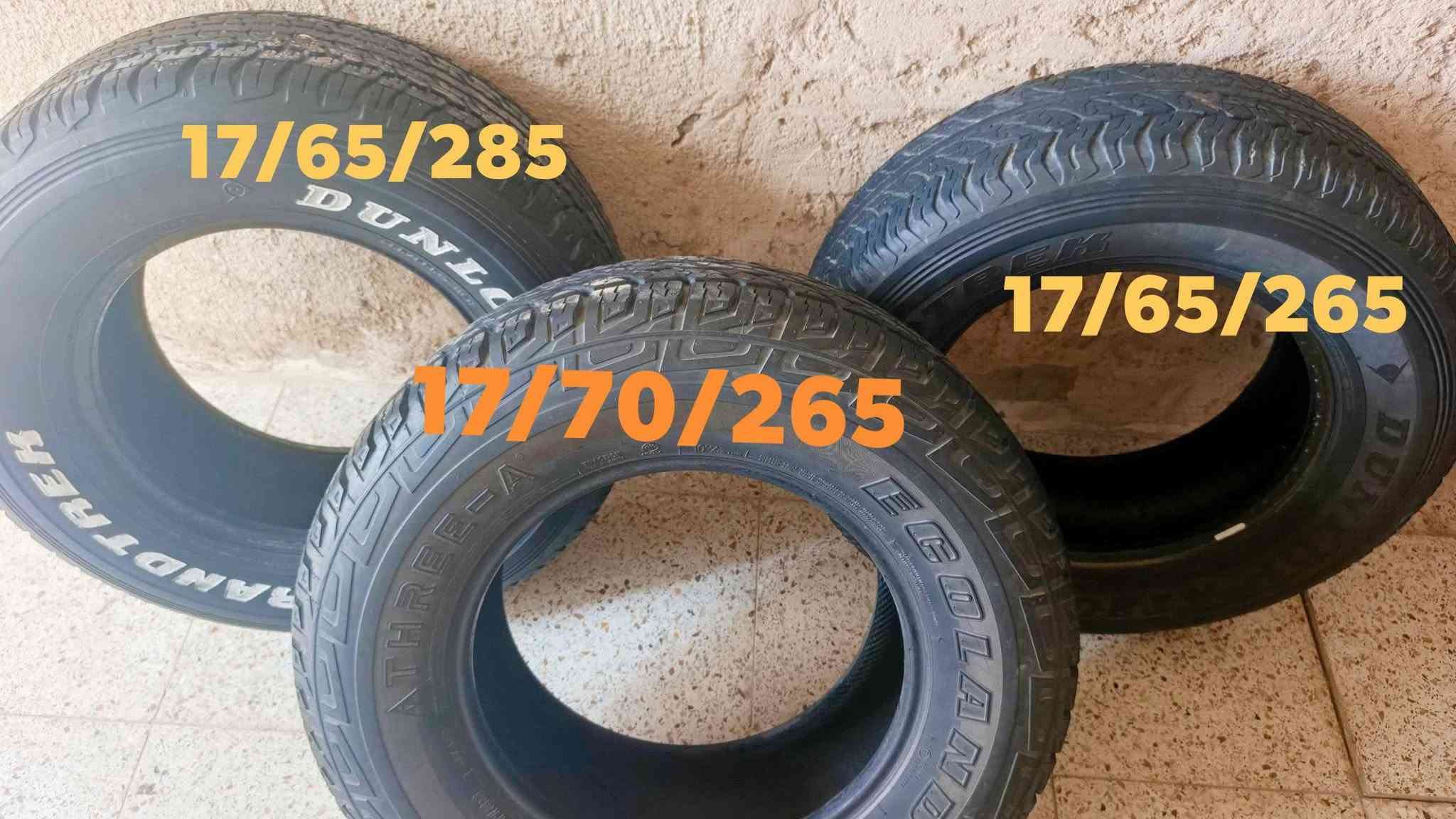 سلام عليكم 

ثلاث تايرات نظيفات كلش 

تك 17/65/285 دنلوب

تك 17/70/265

تك 17/65/265 دنلوب

مكاني نجف

نص مكتوب في الصور:
- 17/65/285 17/70/265 17/65/265