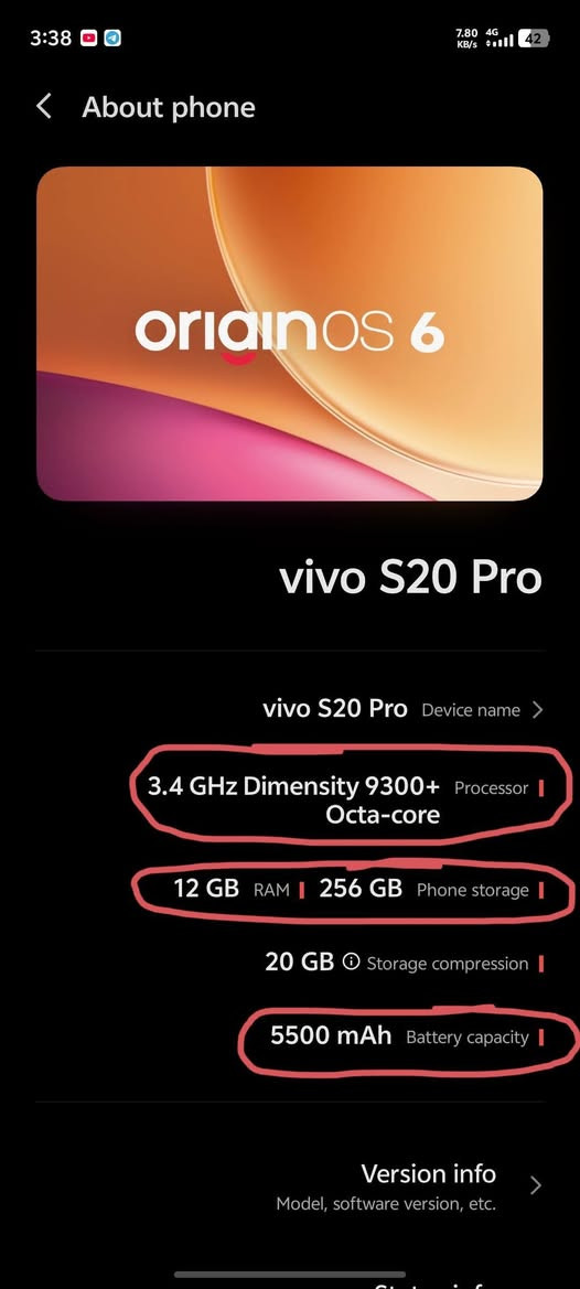 للبيع جهاز Vivo S20 Pro مستعمل (كسر كارتونة)، مدة الاستخدام 40 يوم تقريباً.
◾ الأداء والنظام:
المعالج: +Dimensity 9300 (نفس معالج شاومي 14t pro)
التخزين: 256 جيجا بايت
الرام: 12 جيجا بايت
النظام: أندرويد 16

◾ البطارية والشحن:
السعة: 5500 ميلي أمبير
النوع: سيليكون كاربون الحديثة (وليست ليثيوم أيون)
سرعة الشحن: 90 واط

◾ الشاشة:
النوع: AMOLED تدعم تدرج لوني 10bit (مليار لون)
الحجم: 6.67 إنج
الدقة: 1260×2800 بكسل
التردد: 120 هرتز
السطوع: 1600 شمعة (5000 شمعة تحت الشمس)

◾ الأمان:
بصمة إصبع تحت الشاشة من نوع Optical سريعة الاستجابة

◾ الكاميرات:
الكاميرات الخلفية 3 عدسات (أساسية Wide، وتقريب Periscope Telephoto، وزاوية واسعة Ultrawide) وكاميرا السيلفي جميع الكاميرات الأربعة دقتها 50 ميجا بيكسل وكلها كاميرات فلاقشيب وليست متوسطة، تدعم HDR والتصوير بدقة 4K بمعدل 60 إطار (بما فيها كاميرا السيلفي)

نظافة الجهاز 100% وسعة البطارية (صحة البطارية) 100%

الملحقات كاملة بلادية (الكرتونة الأصلية، الشاحنة الأصلية، والكفر الأصلي)

السعر: 550 ألف (وبيه مجال بسيط)

اخوان قبل ما تكسر بالسعر ترا الجديد بـ 650 ألف (يم علاء شاومي)، والاستعمال ما كمل 40 يوم

المكان والتوصيل:
الأنبار - الفلوجة. (البيع تسليم يد بيد، لا يتوفر توصيل).

للتواصل والاستفسار المراسلة على الخاص، أو على الواتساب أو الأتصال على الرقم: ***********
