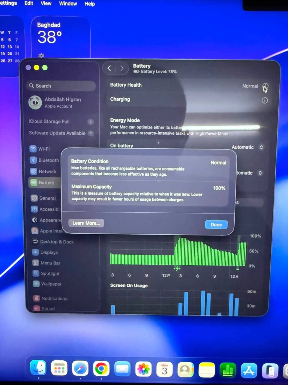 جهاز ماك بوك برو معالج M5 pro 
18-Core CPU 20-Core GPU - 48GB
Unified Memory - 1TB SSD
MacBook pro m5 pro 16 inch
Battery 🔋100%
الجهاز نظيف استخدام شهر اداءه ممتاز و قوي و شاشته جدا ممتازة
السعر : 4,350,000 دينار 
للتواصل: ***********
