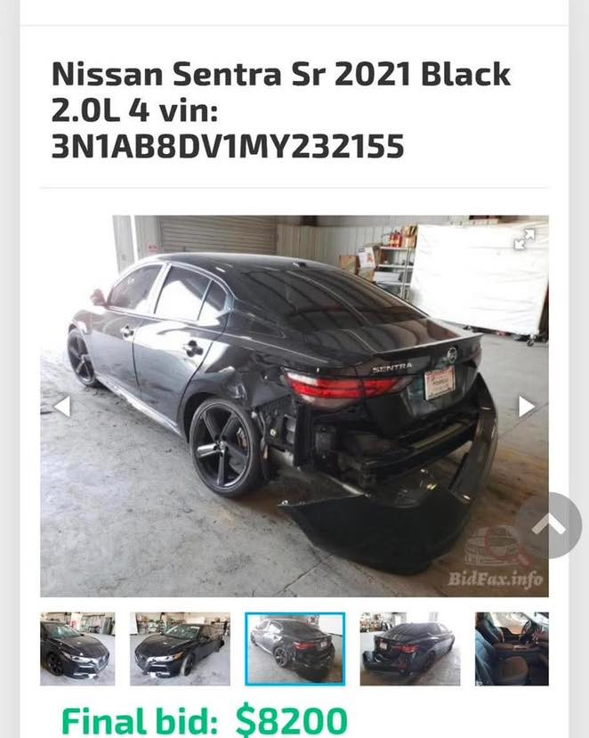 اعلى شي نيسان سنترا SR 2021 فول 1/1
الي على باب الله ياخذها 
محرك 2000 ماشية 26 الف 

فول مواصفات السيارة 
فتحة سقف سلايد
نقط عمياء
رادار أمامي خلفي
كاميرات 360 درجة
تدفئة مقاعد للسائق والراكب 
تدفئة استيرن
مقعد كهربائي مقاعد جلد
تبريد بيانو
شاشة العداد كبيرة+شاشة المسجل
نظام صوتي من شركة Bose
دوسات وويل رياضي بلادي

🟥 سعر سوي تعليق تصلك رسالة 💌
ضربه جاملغ خلفي سطحي
بجم كبس

رقم هاتف ***********

نص مكتوب في الصور:
- Nissan Sentra Sr 2021 Black 2.0L 4 vin: 3N1AB8DV1MY232155 Final bid: $8200