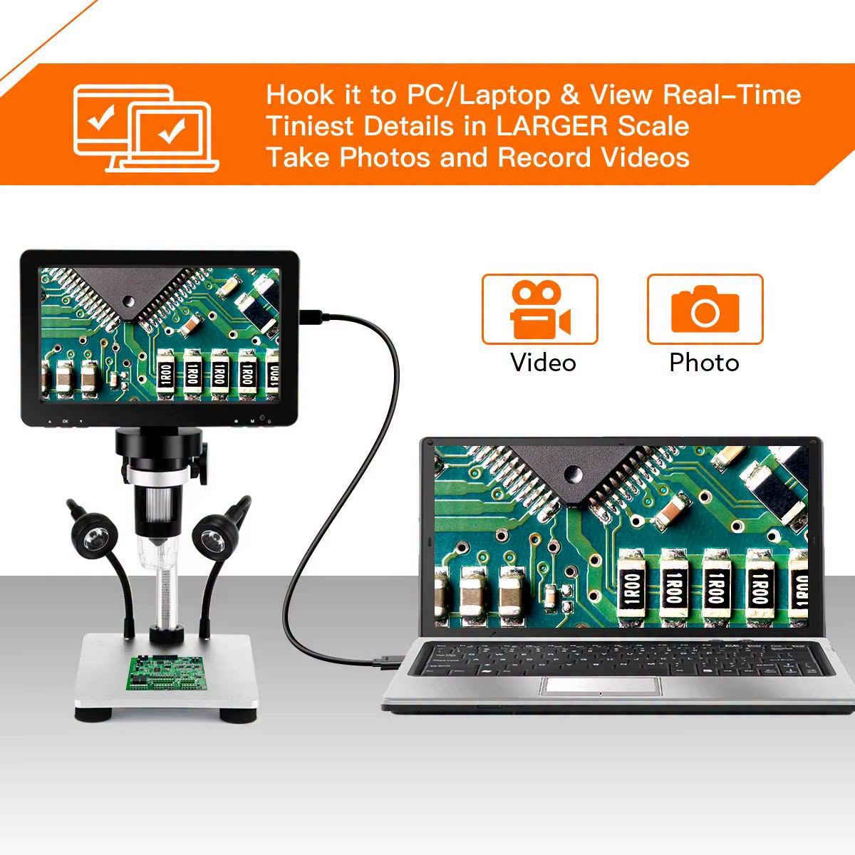 لا توجد تفاصيل

نص مكتوب في الصور:
- Hook it to PC/Laptop & View Real-Time Tiniest Details in LARGER Scale Take Photos and Record Videos Video Photo
- Stunning Visual Experience 7" 1080P 16:9 Rotation angle 7 inch High Resolution Aspect Ratio Rotation angle 7" OK M