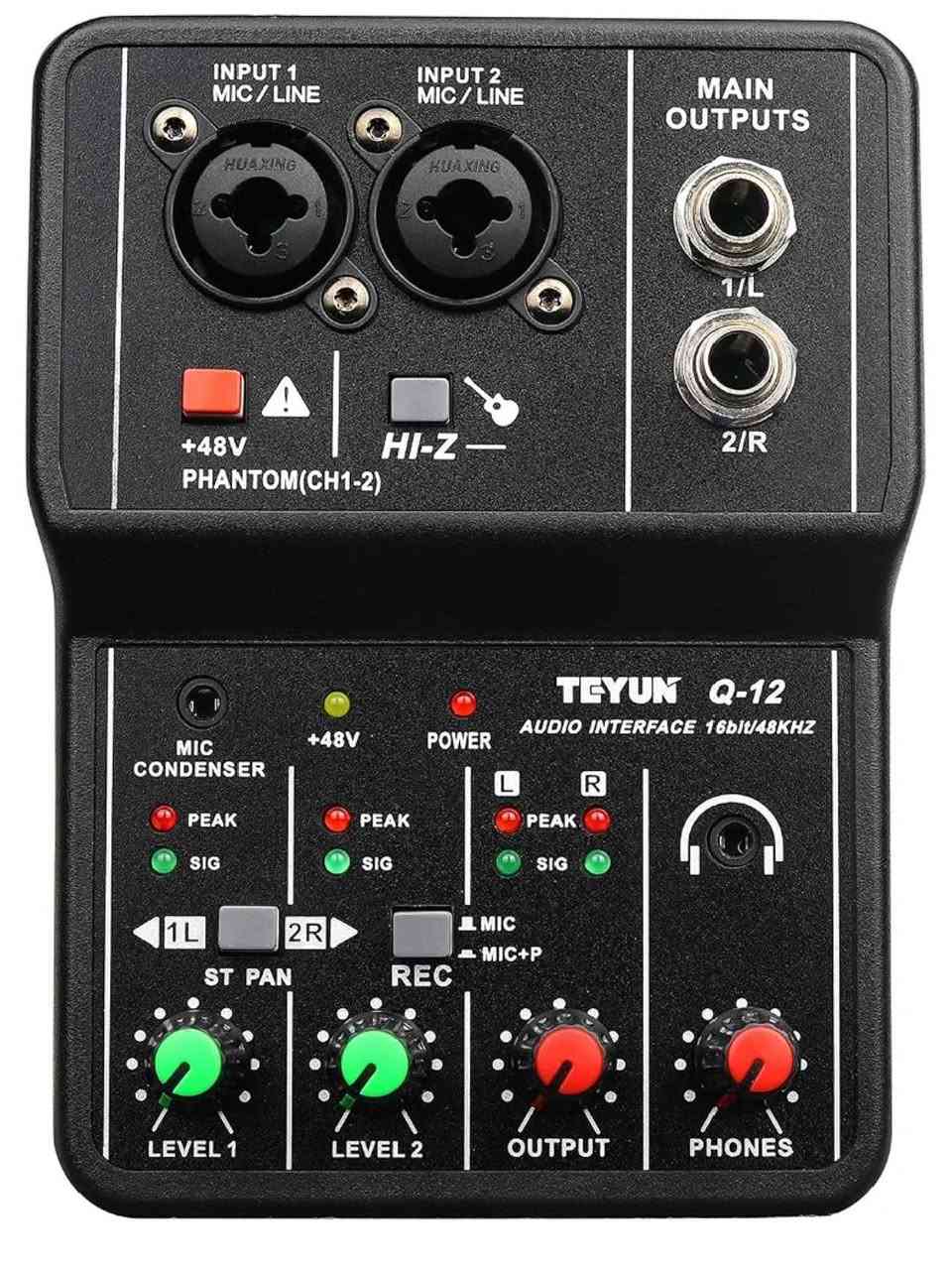 مكسر صوت صغير مع قطعه irig للتسجيل
متوفر مكسر صوت صغير مع قطعه irig للبيع بسعر 30الف تواصل خاص او عبر الواتساب ***********

نص مكتوب في الصور:
- Professional recording and arrangement audio interface
- Suit - Recording studio/Personal studio
- --household
- --business
- Vocal Recording Music Recording Network Karaoke Asmr Fabrication
- Strong compatibility Electric box guitar 48V MIC Synthesizer Monitor Speaker NOTICE When connecting an electricquitar or electric bass please turn on the switch afterconnecting the instrument (turn off the switch before disconnecting) INPUT 1 MIC / LINE INPUT 2 MIC / LINE MAIN OUTPUTS 1/L 2/R +48V PHANTOM (CH1-2) HI-Z NOTICE Turn all volume levels to a minimum before connecting or disconnecting external devices Condenser microphone NOTICE When using a condenser microphone, turn on the switch after connecting (turn off the switch before disconnecting) Q-12 AUDIO INTERFACE 16bit/48KHZ MIC CONDENSER PEAK SIG 1L 2R ST PAN REC MIC MIC+PC LEVEL 1 LEVEL 2 MAIN PHONES Headphone