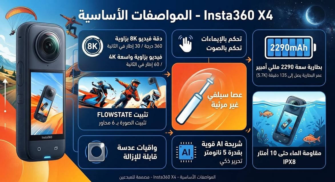 كاميرا Insta360 X4فديو 
  بدقة 8K لتصوير زاوية 360 درجة
  نضافه 99% مكفوله السعر 525 الف 

   موقع المحل بغداد باب الشرقي يتوفر
 التوصيل لكل العراق ***********  
   بغداد ماركت للكاميرات الاحترافيه
