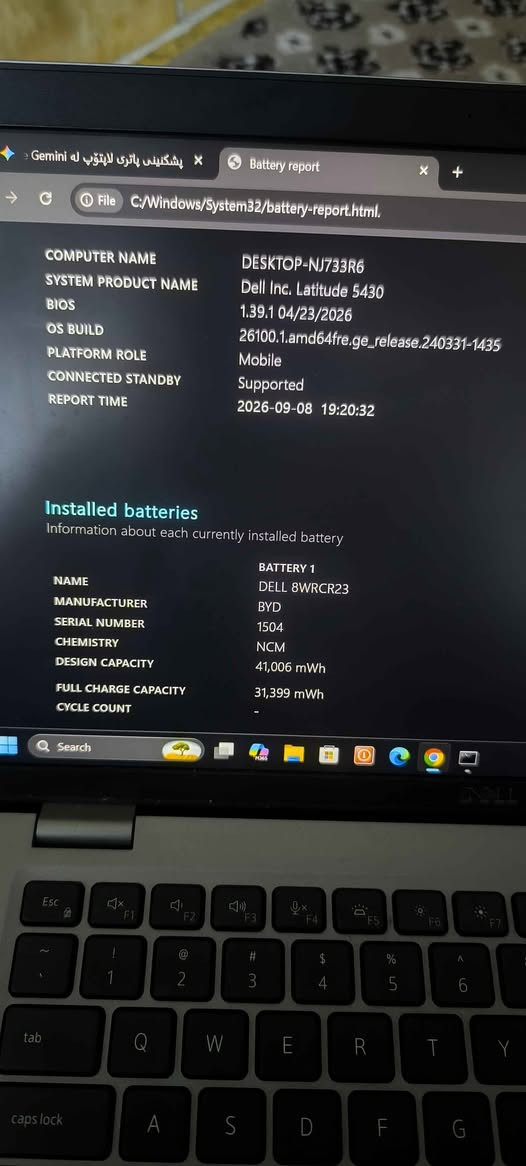 Dell Latitude 5430 - لاپتۆپی دێڵ بۆ فرۆشتن
WINDOWS 11

• مۆدێل: Dell Latitude 5430
• پرۆسێسەر (CPU): Intel Core i5 (جیلی 12)
• ڕام (RAM): 16 GB DDR4
• مێمۆری/هارد (Storage): 512 GB SSD
• کارت گرافیک (GPU): Intel UHD Graphics
• شاشە (Screen): 14" FHD (فول ئێچ دی)
• ڕەنگ (Color): زیوی (Silver)

تایبەتمەندی و بارودۆخ:
• کێشە و عەیب: سیستەم و ناوەوەی بەبێ هیچ کێشەیەکە، تەنها لاستیکی/قایشی دەوری شاشەکەی سەرەوەی کەمێک لێبۆتەوە (هیچ کاریگەری لەسەر شاشەکە یان ئیشکردنی نییە).
• تەندروستی پاتری: سەدا ٧٦٪ (Battery Health: ~76%).
• پاشکۆکان: جانتای لەگەڵدایە.
• گونجاوە بۆ: کاری ڕۆژانە، خوێندن، و بەرنامەسازی.
نرخی 460 هەزار و مەجال ئەگەر کڕیار بیت ڕێک دەکەوین 

وەتسئاپ
***********
*********** أربيل, العراق
