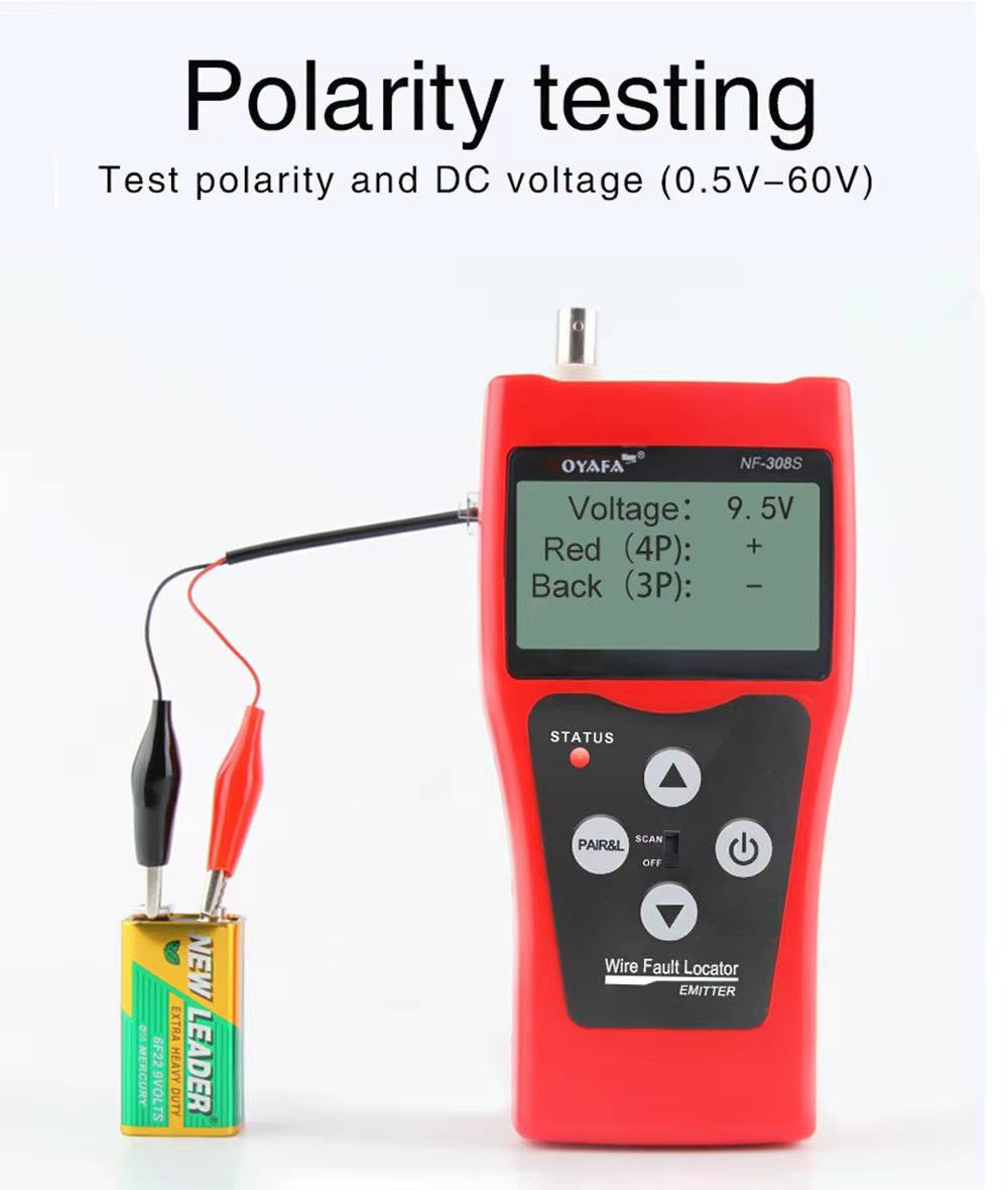لا توجد تفاصيل

نص مكتوب في الصور:
- LCD Cable Tester Tracker Measure length and fault distance Hub blink for locating network port
- Measure Cable Length and Broken Distance. Range up to 350m, 98% accuracy! Disconnect cable at the far end. Open 12 105.3m Open 36 105.3m Open 45 105.3m Open 78 105.3m Good cable Open 12 105.3m Open 36 105.3m Open 45 30.5m Open 78 105.3m Broken cable
- Polarity testing Test polarity and DC voltage (0.5V-60V)
- Power Adaptor for Supply Power
- DC 9-12V, 500mA~2000mA
- Note: the adaptor is not included in the set.
- Lamp
- Helps work in dark environment
- Package List
- Cable Fault Testing Test open, short, cross,ect. for RJ45, RJ11, BNC cable. Test locally Test with remote