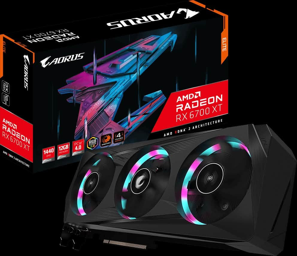 جيجابايت 6700XT • ١٢ جيجا • بالكرتون