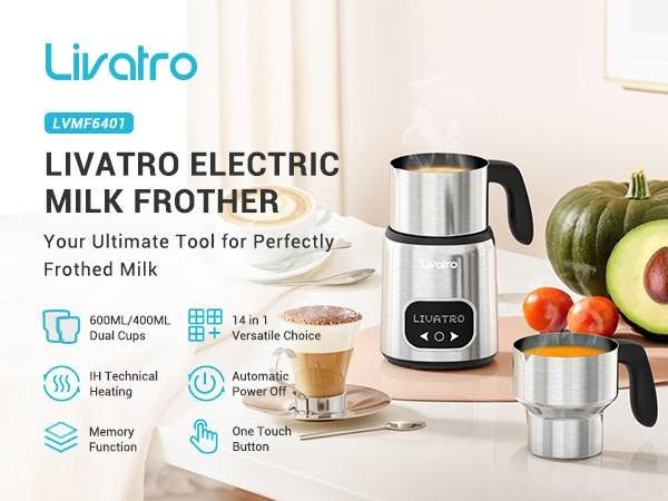جهاز خفق وتسخين الحليب 14 في 1 من ليفاترو (Livatro 14-in-1 Electric Milk Frother)، وهو جهاز متعدد الوظائف لتحضير رغوة الحليب الساخنة والباردة.أبرز مواصفات الجهاز:الأكواب المزدوجة: يأتي مع إبريقين من الفولاذ المقاوم للصدأ (ستانلس ستيل 304) بسعات مختلفة (كبير وصغير).تقنية التسخين بالحث (Induction Heating): لتسخين متساوٍ وسريع دون احتراق الحليب.التحكم والتشغيل: شاشة لمس ذكية مع 14 وظيفة مدمجة ووظيفة الذاكرة لحفظ الإعداد المفضل.التنظيف: أجزاء قابلة للغسل وآمنة في غسالة الصحون.

الاستفسار خاص او واتساب ***********

