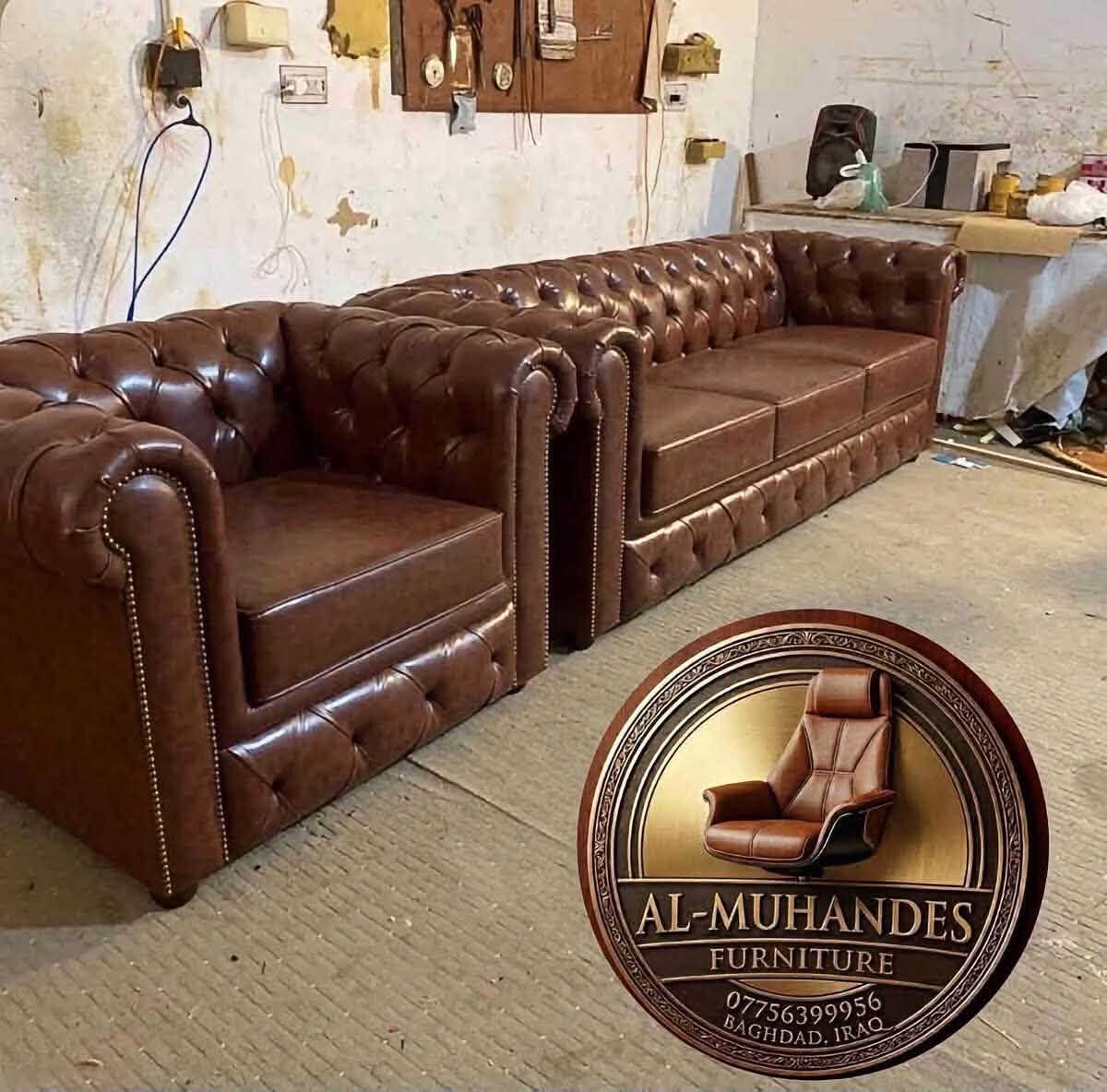 ✨ قنفات جلد مكتبي بتصاميم عصرية وجودة عالية من معمل المهندس ✨

🛋️ الأسعار تختلف حسب الموديل وعدد المقاعد لتناسب جميع الاحتياجات.￼
✅اختيار اللون حسب طلبكم.

✅ نجهز:
• الشركات
• دوائر الدولة
• المكاتب
• العيادات
• مراكز التجميل

المواصفات:
✔️ مقعد مطاط أو بلوك أو سبرنك حسب رغبة الزبون.
✔️ إسفنج طبي عالي الكثافة مع طبقة بولستر لراحة وجودة تدوم.

📍 العنوان: بغداد – المشتل

📞 للحجز والاستفسار:
***********

📲 أو تواصل مباشرة عبر واتساب:
https://wa.me/message/QUHSTE7PXEU6C1

نص مكتوب في الصور:
- AL-MUHANDES FURNITURE *********** BAGHDAD, IRAQ
- AL-MUHANDES FURNITURE *********** BAGHDAD. IRAQ