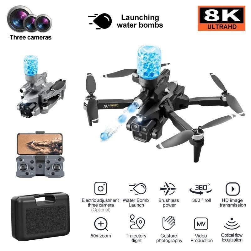 Dron K11 Max
💠 كاميرات ثلاثية احترافية :
🔸كاميرا أمامية بزاوية واسعة ودقة 8K.
🔹تدفق بصري عالي الجودة.
🔸صور ومقاطع فيديو فائقة الوضوح.

💠ميزات طيران متقدمة :
🔸وضع الطيران بالإحداثيات—ارسم المسار والطائرة ستتبع!
🔹وضع تثبيت الارتفاع لطيران مستقر وآمن.
🔸وضع بدون رأس لسهولة التحكم للمبتدئين.
🔹أقصى مقاومة لسرعة الرياح  : <10 كم/ساعة
🔸الجيروسكوب : 6 محاور

💠الميزات : 
وظيفة رمي القنابل المائية (طلقة واحدة/طلقة مستمرة) + محرك بدون فرشاة + وضع التدفق البصري بثلاث طلقات (للأمام/العمودي/للأسفل) + عدسة كهربائية

💠 تحكم سهل ومتطور :
🔸جهاز تحكم عن بعد.
🔹تحكم بالكاميرا عن بُعد لالتقاط الزوايا المثالية.

💠سعة البطارية 1800mAh حيث توفر
🔸20 دقيقة من التحليق المتواصل.
🔸80 دقيقة حتى الشحن.

💠 المحتويات :
🔸طائرة درون
🔹جهاز تحكم
🔸حامل هاتف محمول
🔹 بطارية
🔸مراوح احتياطية 4
🔹إطار حماية 4
🔸كابل شحن USB 

💵 السعر : 50 الف
🚚 يوجد توصيل لجميع المحافظات
📞للطلب والاستفسار :*********** واتساب
