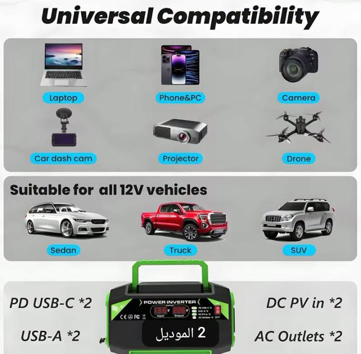 عاكسة 1000W • جديده • لجميع سيارات 12V