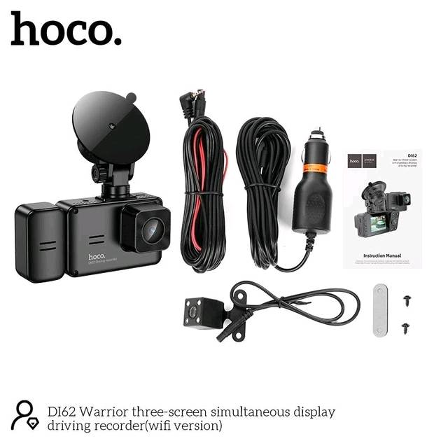 Hoco DI62 Warrior – داش كام ثلاثية الكاميرات مع Wi-Fi
// السعر 45 مع التوصيل 5
مسجل سيارات Hoco DI62 مزود بثلاث كاميرات لتوفير رؤية شاملة أثناء القيادة، مع شاشة مدمجة بحجم 2 بوصة ودعم الاتصال عبر Wi-Fi، ليكون مناسبًا لتسجيل الطريق ومتابعة ما يحدث داخل السيارة وخلفها.

المواصفات: 

🎥 عدد الكاميرات: 3 كاميرات
📷 الكاميرا الأمامية: دقة 1280×720
📷 الكاميرا الخلفية: دقة 480p 
📷 الكاميرا الداخلية: دقة 480p
👁️ زاوية الرؤية: 145°
🖥️ الشاشة: 2 بوصة
📶 الاتصال: Wi-Fi
💾 بطاقة الذاكرة: يدعم حتى 128GB
🔄 التسجيل: تسجيل حلقي Loop Recording
🅿️ وضع المراقبة: Parking Monitor
⏪ كاميرا خلفية: عرض الصورة عند الرجوع للخلف
🎞️ التصوير: Slow Motion
🔋 البطارية: 150mAh
⚙️ المعالج: Jianrong 3291
📸 المستشعرات: GC1084 + GC309 + GCV063g

المميزات:

تسجيل أمامي وخلفي وداخلي في الوقت نفسه.
زاوية تصوير واسعة لتغطية أكبر للطريق.
إمكانية الاتصال بالهاتف عبر Wi-Fi.
دعم التسجيل الحلقي لتسجيل المقاطع بشكل مستمر.
وضع مراقبة السيارة أثناء الوقوف.
شاشة مدمجة لمتابعة التسجيلات والإعدادات.
دعم عرض الكاميرا الخلفية عند الرجوع للخلف.