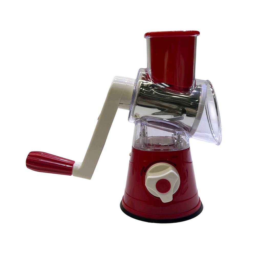 مبشرة خضار وجبن يدوية دوّارة بقاعدة شفط – Tabletop Drum Grater

• مبشرة دوّارة تعمل باليد مصممة لتبشير وتقطيع مجموعة متنوعة من الأطعمة مثل الجبن والخضار والمكسرات بسهولة على سطح الطاولة.

• تعمل بآلية تدوير يدوية سهلة الاستخدام تساعد على برش أو تقطيع المكونات بسرعة.

• تحتوي على 3 أسطوانات من الستانلس ستيل قابلة للتبديل: برش ناعم، برش خشن، وتقطيع شرائح.

• قاعدة شفط قوية تثبّت الجهاز على الأسطح النظيفة والملساء غير المسامية أثناء الاستخدام.

• فتحة إدخال واسعة مع دافع للطعام للمساعدة على إدخال المكونات مع إبقاء اليد بعيدًا عن الشفرات.

• تصميم قابل للفك والتنظيف حيث يمكن فصل الأجزاء بسهولة بعد الاستخدام.

• مخرج مائل للطعام يساعد على تقليل انسداد المكونات أثناء التشغيل.

• نوع المنتج: مبشرة طاولة دوّارة يدوية
• رقم الموديل الظاهر: Z-2967
• آلية التشغيل: تدوير يدوي (Handle crank)
• الشفرات: 3 أسطوانات من الستانلس ستيل

• أنواع الشفرات:
 • بشر ناعم (Fine)
 • بشر خشن (Coarse)
 • تقطيع شرائح (Slicing)

• قاعدة التثبيت: قاعدة شفط (Suction Base)
• الاستخدام: برش وتقطيع الجبن، الخضار، البسكويت، والمكسرات

محتويات العلبة:
• قاعدة الجهاز مع نظام الشفط
• مقبض التدوير (Handle)
• وحدة إدخال الطعام (Feeding Jar / Hopper)
• دافع الطعام (Food Pusher)
• أسطوانة تقطيع شرائح (Slicing Drum)
• أسطوانة برش ناعم (Fine Shredder)
• أسطوانة برش خشن (Coarse Shredder)
• ورقة تعليمات الاستخدام والتجميع