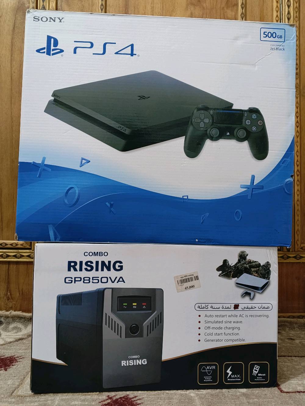 🎮 مرحبا بلاي  4 للبيع 🎮
ذاكرة 512GB
✅ نضيف 100%
✅ مفحوص وجاهز للتشغيل
✅ بضمان
✅ وياه كامل ملحقاته
✅ يدين تحكم
✅ كيبلات الجهاز
✅ لعبة ببجيPUBG
✅ وياه UPS للحماية من انقطاع وتذبذب الكهرباء.  📍 العنوان: بابل المسيب
💰 السعر: _300
📞 الرقم: _واتساب ***********