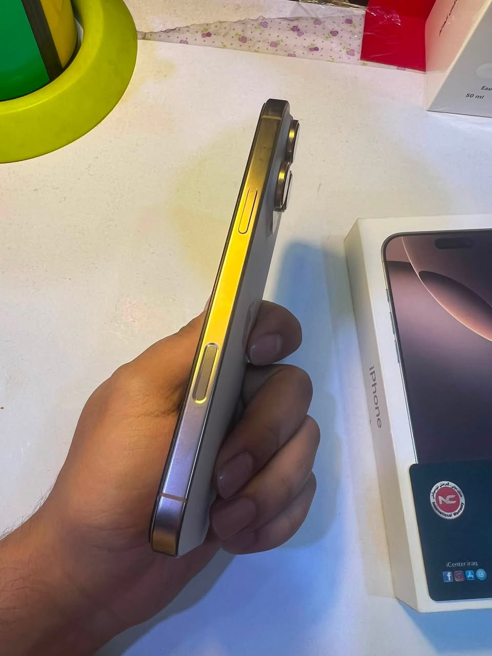 ايفون 16 برو ماكس 256GB للبيع
شرق اوسط 
اللون الصحراوي 
بطارية 90 
نظافة 100‎%‎ 
الجهاز بعده داخل الضمان ينتهي 16/9/2026
ضمان icenter 
ملحقات ( كارتونه + كيبل + كارت الضمان )
العنوان بغداد 
السعر 1,325,000
مليون و325 وبي مجال للطيبين 
الشراي يتصل 
***********
موجود واتس اب و فيس و اتصال وبخدمتكم
