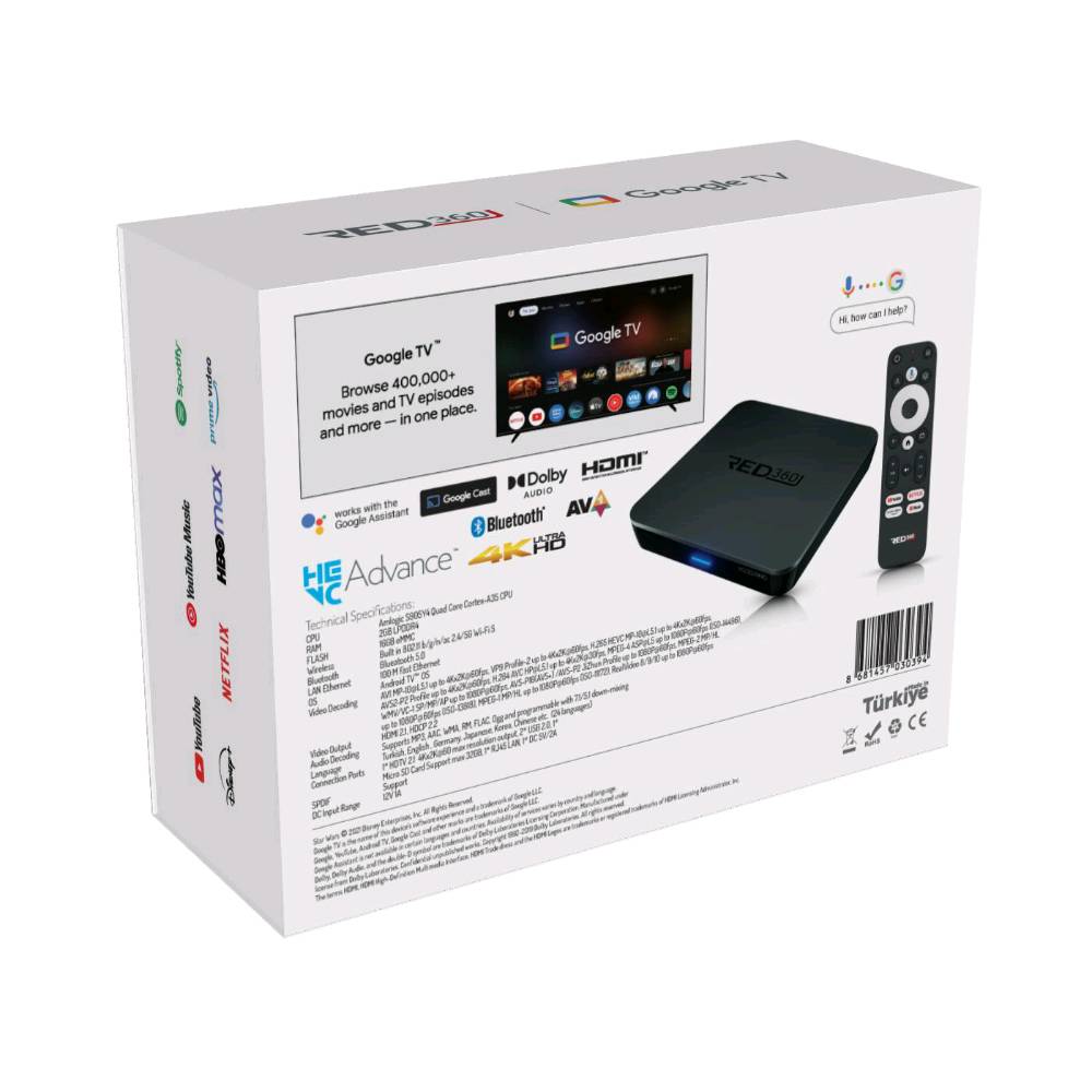 ✨Red360 X100 PRO✨ 

# 📺 حوّل تلفزيونك العادي إلى سينما منزلية خارقة وذكية! 🚀
هل تبحث عن متعة مشاهدة لا حدود لها بدون تقطيع وبأعلى دقة؟ 🤔
نقدم لك الحل السحري والأقوى عالمياً لجعل شاشتك ذكية بالكامل مع جهاز **Google TV Box** الجديد (موديل RED360)! 🌟
### 🔥 لماذا هذا الجهاز هو خيارك الأفضل والأنسب؟ 🔥
✨ **نظام التشغيل الأحدث والأذكى (Google TV OS):**
تصفح أكثر من 400,000 فيلم وحلقة تلفزيونية من منصاتك المفضلة (Netflix, YouTube, Prime Video) في مكان واحد وواجهة ذكية تقترح لك ما تحب!طبعا هذا بحسابك الخاص .. لهذه التطبيقات

دعم تطبيق TOD المنصة الرسمية لمحتوى بين سبورت الرياضي ...🏆🏆
⚡ **أداء جبار وسرعة فائقة:**
معالج **Amlogic S905Y4** رباعي النواة الحديث مع رام **2GB LPDDR4** وذاكرة داخلية ضخمة **32GB eMMC** لتشغيل أثقل التطبيقات والألعاب بكل سلاسة وبدون أي بطء.
🎬 **دقة سينمائية مذهلة (4K Ultra HD):**
استمتع بتفاصيل حية وألوان فائقة الواقعية بفضل دعم فك ترميز الفيديو الأحدث **AV1** و **H.265** بدقة 4K بمعدل 60 إطاراً في الثانية! 🍿
🔊 **صوت يحيط بك من كل مكان (Dolby Audio & Atmos):**
عش تجربة المسرح داخل منزلك مع صوت نقي ومحيطي مجسم يعطيك شعوراً بالاندماج الكامل.
🌐 **اتصال إنترنت خارق وثابت:**
يدعم واي فاي ثنائي الموجات (**Dual-band Wi-Fi 2.4G/5G**) ومدخل كابل إيثرنت (LAN 100M) لضمان بث مستمر بدون أي رمشة أو تقطيع.
🎙️ **مساعد جوجل الصوتي (Google Assistant):**
تحكم بجهازك وبحثك الصوتي بكل سهولة! قل فقط "يا جوجل، ابحث عن فيلم أكشن" وشاهد السحر وهو يحدث بصوتك. 🗣️📱
🔌 **منافذ متعددة تلبي كل احتياجاتك:**
 * منفذ HDMI 2.1 متطور لدقة عرض مثالية.
 * منافذ USB لتشغيل الفلاشات والهارد الخارجي.
 * مدخل كارت ميموري (Micro SD) لزيادة المساحة حتى 32 جيجابايت.
 * بلوتوث 5.0 لتوصيل سماعاتك أو أذرع التحكم بالألعاب لاسلكياً.
🌍 **يدعم اللغة العربية بالكامل** وأكثر من 24 لغة أخرى لسهولة فائقة في الاستخدام لكل أفراد العائلة!
### 🎁 العرض لفترة محدودة جداً! 🎁
اشترِ الآن واحصل على جهاز المستقبل بسعر مميز جداً شامل الضمان والتوصيل السريع لجميع المحافظات! 🚚💨
👇 **للطلب والاستفسار:**
📩 أرسل لنا رسالة مباشرة على الخاص الآن.
📞 أو تواصل معنا عبر الواتساب على الرقم: [ https://wa.me/9647700606186 ]
#جوجل_تي_في #سينما_منزلية #ترفيه #أندرويد_تيفي #SmartTV #GoogleTV #Red360 #العاب_فيديو #بث_مباشر