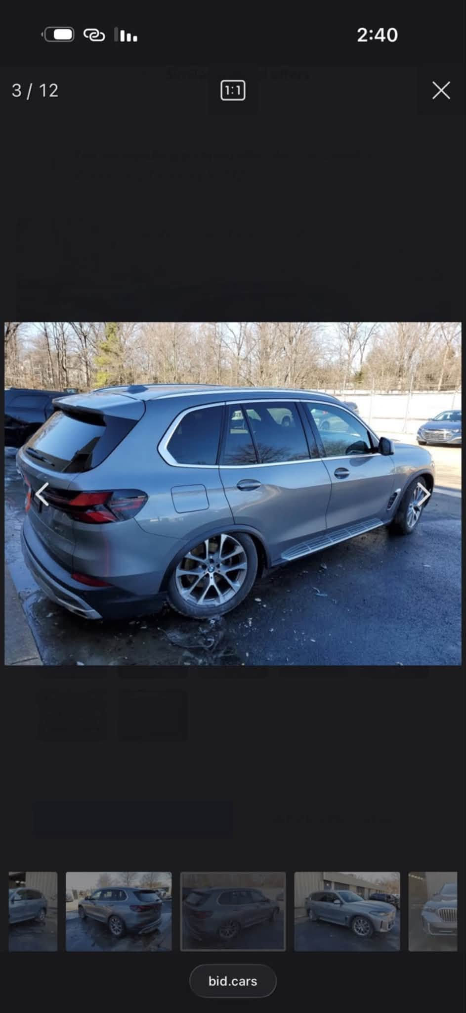 السلام عليكم للبيع فقط 
BMW . X5 . 2024 
فلول مواصفات 
ماشيه 41 mi 
ضرر امريكا واضح بلصور فقط تاير خلفي
اهنا صار بيها صبغ بابتين وجاملغ خلفي 
بدون دواخل فقط شخط من هذا القوي وانصبغن
يرادله بارد بسيط بقبغ الجنطة
رقم اربيل تحويل مباشر 
السعر 39500$ 
العنوان . بغداد .  زيونه 
***********

نص مكتوب في الصور:
- 2 / 12 2:40 bid.cars
- 5 / 12 1:1 bid.cars 2:40
- 3 / 12 2:40 bid.cars
- 1 / 12 2:40 bid.cars
- 7 / 12 2:40 bid.cars