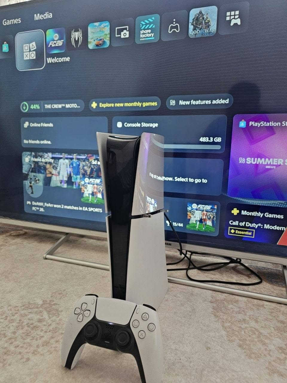 📢 بلي 5 سليم للبيع (شبه جديد وغير مفتوح) 📢
الجهاز: PS5 Slim (مساحة 1TB).
المنطقة (Region): بريطاني (UK).
النظافة: نظيف جداً بحالة الوكالة (غير مفتوح نهائياً).
 ملحقات: بكامل ملحقاتها الاصلية معها
الإضافات القوية المشمولة:
لعبة FC 26 (نسخة رقمية Digital).
اشتراك PlayStation Plus لمدة سنة كاملة.
📍 الموقع: السليمانية.
💰 السعر: [760الف دينار] 
📞 للتواصل: [  ***********]
