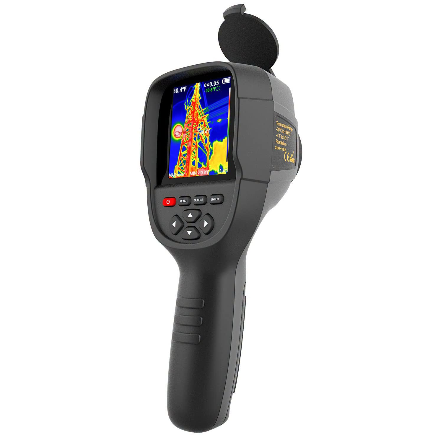 لا توجد تفاصيل

نص مكتوب في الصور:
- Analysis software and video recording function
- Video
- Analyzing Software
- You can export video files to watch on your computer.
- 171229-105030
- 171229-105031
- 171229-105032
- 171229-105033
- IR ImageTools
- V1.0.0.8 English
- Open File
- Save
- Blend
- Palette Spectrum
- Temperature unit Fahrenheit(F)
- File name 20221223-182857.jpg
- Emissivity 0.95
- Maximum 43.1F
- Minimum 11.8F
- Center 31.2F
- Capture time 2022/12/23-20:28:57
- MAX:109.5°F MIN:64.0°F
- Connect the HT-18+ to the computer with a USB, check the installation package and install the software.
- APPLICATIONS MULTIPLES La caméra thermique est largement utilisée en médecine, archéologie, transport, agriculture, etc.
- FUNCTION INTRODUCTION Visible light camera Protective cover Infrared imaging sensor Micro USB 2.0 3.2 " full angle TFT display screen Temperature Range: -20 C to +300 C -4 F to 572 F Resolution: 256x192 Menu Key On/Off key Select Key Enter Key Image capture key Navigation Key: Up, Down, Left And Right
- HT-18+ FUSION INFRAROUGE ET LUMIÈRE VISIBLE L'imagerie à double spectre combine les atouts de l'infrarouge et de la lumière visible, intégrant détection et reconnaissance pour une efficacité améliorée. 46.8°C e=0.95 48.5°C 31.6°C MAX:48.5°C MIN:31.6°C 23:43 0% 47.1°C e=0.95 47.1°C MAX:48.5°C MIN:31.8°C 23:43 25% 47.1°C e=0.95 MAX:48.4°C MIN:31.9°C 23:43 50% 47.0°C MAX:48.3°C MIN:31.8°C 23:43 75% 46.8°C e=0.95 MAX:48.2°C MIN:31.8°C 23:43 100%
- HT-18+ THERMAL IMAGING CAMERA Infrared thermal imaging cameras are widely used in many fields such asmedical, public security, fire protection, archaeology, transportation, agriculture and geology. It is an ideal choice for electricians and maintenance technicians to quickly locate problem areas. HIGH SENSITIVITY SENSOR VIDEOS AVAILABLE PICTURES AVAILABLE AUTOFOCUS OFFLINE ANALYSIS FIVE PALETTES HOTSPOT TRACKING DUAL LIGHT FUSION
- HT-18+ MESURE SIMULTANÉE EN TROIS POINTS AVEC SUIVI AUTOMATIQUE Suivez automatiquement les points les plus chauds, les plus froids et le point central dans la même image, et affichez leurs valeurs de température en temps réel. 54.7°C e=0.95 29.0°C 54.7°C POINT CENTRAL POINT DE TEMPÉRATURE ÉLEVÉE MAX:108.5°C MIN:29.0°C 17:10