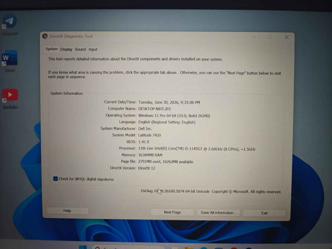 💻 Dell Latitude 7420 الجيل 11

💰 السعر: 390 الف 

✨ مستخدم نظيف جداً وبحالة ممتازة

📌 المواصفات:
🔹 Intel Core i5-1145G7 11th Gen
🔹 RAM 16GB DDR4
🔹 SSD 256GB NVMe
🔹 Intel Iris Xe Graphics
🔹 شاشة 14 بوصة Full HD

✅ مثبت عليه Windows 11 Pro الأصلي والمفعل وجاهز للاستخدام.

🎒 يأتي مع جنطة + الشاحن الأصلي

🔌 المنافذ:
• USB Type-C (Thunderbolt 4)
• USB 3.2
• HDMI
• LAN (RJ-45)
• منفذ سماعة 3.5mm
• قارئ microSD (حسب الإصدار)

🎯 مناسب لـ:
✔️ الدراسة والجامعة
✔️ الأعمال المكتبية
✔️ البرمجة
✔️ المحاسبة
✔️ التصميم الخفيف
✔️ المونتاج الخفيف
✔️ التصفح والاجتماعات الأونلاين

🎁 المميزات:
✅ معالج Intel Core i5 الجيل الحادي عشر
✅ RAM بسعة 16GB لأداء سريع وتعدد مهام بسلاسة
✅ كرت Intel Iris Xe بأداء ممتاز
✅ سرعة عالية بفضل SSD
✅ شاشة Full HD بدقة ممتازة
✅ تصميم نحيف وخفيف مناسب للتنقل

🚚 يوجد توصيل إلى جميع محافظات العراق
🛡️ ضمان استبدال لمدة 7 أيام

📱 واتساب: ***********
📞 اتصال: *********** بغداد, العراق
