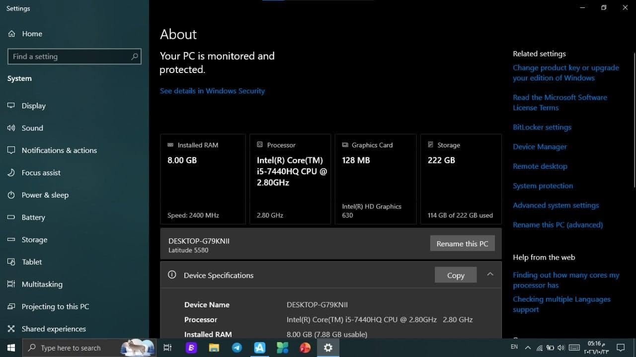 Dell Latitude 5580 • i5-7440HQ • SSD 256GB
