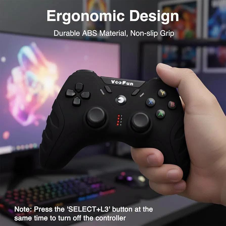 جوستك وايرلس VOOFUN 🫡🔥
وايرلس 2.4G USB ✅

متوافق مع 
PC✅windows✅PS3✅ ANDROID TV ✅ steam ✅

گير بدون درفت و بدون dead zone ✅

دبل اهتزاز ✅

شحن يدوم اكثر من 10 ساعات ✅

السعر 20 الف فقط 🫡🔥 

توصيل جميع محافظات العراق 5 آلاف 🚚

للأستفسار والحجز التواصل واتساب 📞 

***********

عنوان المركز: بغداد الحريه الثانيه شارع الحريه الثانيه قرب مكتبة الكروان مقابل صيدلية العنفوان مركز شمس للموبايل

نص مكتوب في الصور:
- مركز شمس SHAMS ELECTRONICS & MOBILES جوستك وايرلس PC - PS3 - ANDROID TV السعر 20 الف فقط *********** | shams_canter0@ | بغداد - الحرية الثانية - شارع الحرية الثانية
- No Drift No Dead Zone
- Ergonomic Design Durable ABS Material, Non-slip Grip Note: Press the 'SELECT+L3' button at the same time to turn off the controller