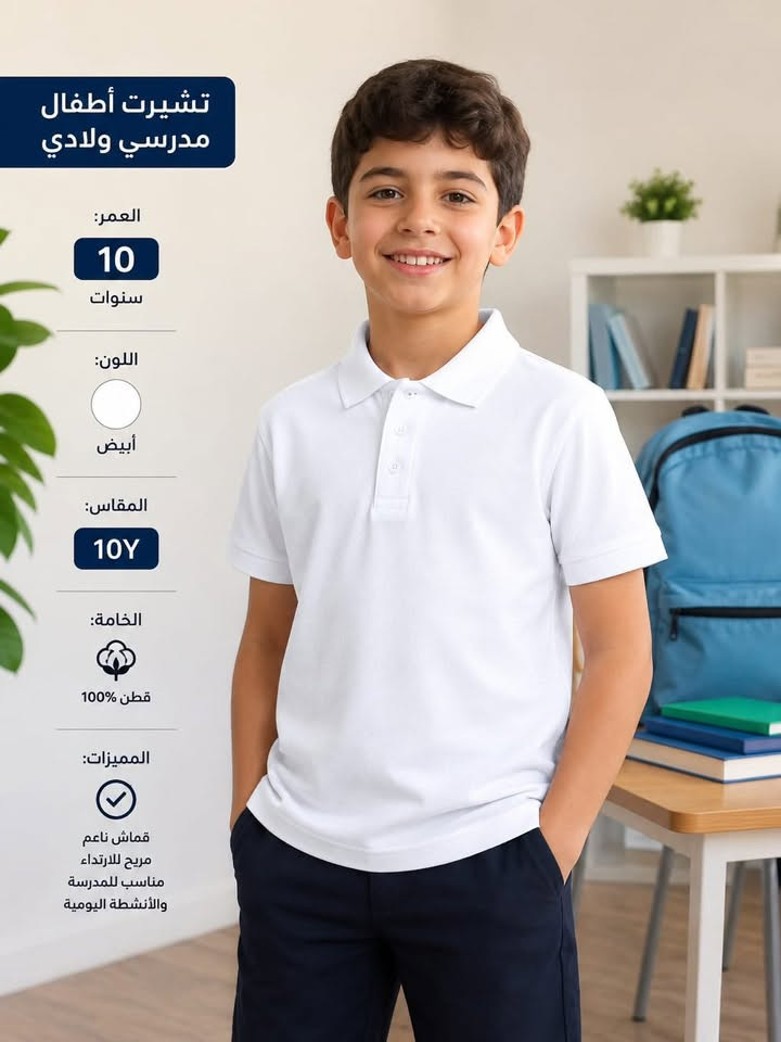 متوووفر شلعه مدرسي 💥💥القطعه تطلع عليكم  الفين فقط متخيلين السعر بيش متبيعون انتو ربحانين 

يجي 130 قطعه مشكل تشيرت قطني حجري ولادي وبناتي ويجي قمصان 

سعر الشلعه 250 ❤️‍🔥❤️‍🔥شامل التوصيل لباب البيت 

للحجز مراسله الرقم ***********

نص مكتوب في الصور:
- تشيرت أطفال مدرسي بناتي العمر: 10 سنوات اللون: أبيض المقاس: 10Y الخامة: 100% قطن المميزات: قماش ناعم مريح للارتداء مناسب للمدرسة والأنشطة اليومية
- تشيرت أطفال مدرسي ولادي
- العمر:
- 10 سنوات
- اللون:
- أبيض
- المقاس:
- 10Y
- الخامة:
- قطن 100%
- المميزات:
- قماش ناعم
- مريح للارتداء
- مناسب للمدرسة
- والأنشطة اليومية
- قميص مدرسي ولادي العمر: 14_15 قماش ناعم ومريح تصميم أنيق وكلاسيكي خامة ممتازة وجيدة التهوية
- 10
- سنوات
- 100% قطن
- مناسب للمدرسة والأنشطة اليومية