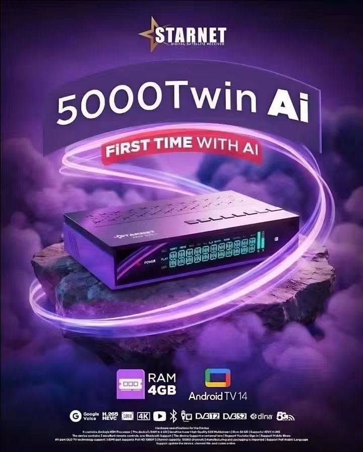 🔥🚀 عاد الوحش من جديد وبقوة أقوى من قبل 🚀🔥
📡✨ متوفر الآن لدى معرض النرجس للستلايت ✨📡
استعد لتجربة خرافية مع الجهاز اللي قلب الموازين بعالم السات والـ IPTV 😎🔥
إبداع وتقنية حديثة من Star Net 💎⚡
الجهاز المنتظر وصل أخيراً وبمواصفات جبّارة تخليك بعالم ثاني من السرعة والثبات 👑
━━━━━━━━━━━━━━━━━━ 🔥 Star Net Twin 5000 – 4EVER Edition 🔥 ━━━━━━━━━━━━━━━━━━
🧠 أداء خارق وتقنيات مستقبلية ⚡ معالج Amlogic S905X5 العملاق 🚀 4× ARM Cortex-A55 بسرعة 2.8GHz 🎮 GPU Mali-G310 فائق القوة 🤖 AI Upscaling لتحسين جودة الصورة ✨ Neural Rendering لصورة أنقى وأذكى
━━━━━━━━━━━━━━━━━━ 💾 سرعة وأداء بدون حدود ✔️ RAM 4GB LPDDR4 ✔️ ذاكرة داخلية 64GB eMMC ✔️ دعم كارت ميموري عالي السرعة 🎮 Boost للألعاب 📺 نظام QMS لثبات الصورة وسلاسة العرض
━━━━━━━━━━━━━━━━━━ 📺 صورة سينمائية وصوت احترافي 🎥 تشغيل 8K / 4K UHD / 10-Bit 🔊 Dolby Audio بصوت نقي وقوي 📡 تشغيل قناتين بنفس الوقت (PIP) 📊 حفظ أكثر من 20,000 قناة
━━━━━━━━━━━━━━━━━━ 🌐 اتصال سريع وثابت 📶 Wi-Fi ثنائي 2.4GHz / 5GHz 🔵 Bluetooth 6.0 ⚡ HDMI 2.1 🔌 LAN عالي السرعة 🛰️ Tuner S2X Multi-Stream
━━━━━━━━━━━━━━━━━━ 🎮 راحة وتحكم ذكي 🎙️ أوامر صوتية احترافية 🕹️ عدد 2 ريموت بلوتوث 📺 شاشة ديجيتال لعرض اسم القناة
━━━━━━━━━━━━━━━━━━ 📂 دعم التطبيقات والصيغ ✔️ دعم m3u / m3u8 🎬 Netflix ▶️ YouTube 📘 Facebook وغيرها من التطبيقات بكل سلاسة 🔥
━━━━━━━━━━━━━━━━━━ 🎁 الاشتراكات المرفقة 🔥
📡 الشيرنج: ✔️ Forever Max لمدة 24 شهر ✔️ Jossat Bundle مفتوح
📺 IPTV لمدة 3 سنوات: 🔥 Nova 🔥 Marvel 🔥 Mega 🔥 Dragon 🔥 Maven 🔥 Cobra 🔥 Joy 🔥 Cute وغيرها الكثير 😍
🔊 الصوتيات والترجمات: ✔️ Forever – 24 شهر ✔️ Jossat – مدى الحياة ✔️ Zoom – مفتوح ✔️ Nova – مجاني
━━━━━━━━━━━━━━━━━━ 📦 محتويات العلبة 🎮 2 ريموت بلوتوث صوتي 🖱️ ماوس وايرلس هدية 🎁 🔌 كيبل HDMI 4K ⚡ أدابتور 12V 🔋 بطاريات
━━━━━━━━━━━━━━━━━━ 🔥 القوة + الأداء + الثبات = جهاز أسطوري 🔥
📦 توصيل متوفر إلى جميع محافظات العراق 🇮🇶
📲 للحجز والاستفسار عبر الخاص أو الاتصال على الرقم: 📞 ***********
💬 للتواصل واتساب مباشرة: https://wa.me/7712524420
📢 لا تنسون الاشتراك بقناتنا ليصلكم كل جديد وحصري من عالم السات والأجهزة الحديثة 🔥📡
رابط قناة: https://t.me/ns_sat3

نص مكتوب في الصور:
- STARNET 5000 Twin Ai AMLOGIC S905X5M ANDROID 14
- STARNET DIGITAL SATELLITE RECEIVER 5000Twin Ai FIRST TIME WITH AI RAM 4GB Android TV 14 Google Voice H.265 HEVC UBD 4K YouTube Bluetooth IPTV DVB T2 DVB S2 dlna 5G Wi-Fi
- STARNET DIGITAL SATELLITE RECEIVER TWIN 5000 DIGITAL SATELLITE RECEIVER 2026 NEW MODEL 4K ULTRA HD RAM 4GB STORAGE 64GB VOICE REMOTE SUPPORTS VOICE COMMANDS DOLBY AUDIO PREMIUM QUALITY WIFI 5G BUILT-IN 4K ULTRA HD RESOLUTION AI AI POWERED SMART EXPERIENCE 5G WIFI UPSCALE AI ANDROID TV 14 FOREVER 24 MONTHS Google Voice H.265 HEVC 4K DVB S2
- STARNET DIGITAL SATELLITE RECEIVER 5000Twin Ai FIRST TIME WITH AI RAM 4GB Android TV 14 Google Voice H.265 HEVC 1000 4K DBV-T2 DVB-S2 dlna 5G
- STARNET 5000 Twin AI DIGITAL SATELLITE RECEIVER AI 8K ULTRA HD HDMI 4GB/64GB YouTube ANDROID
- عوده الوحش من جديد STARNET | 5000 Twin Ai أملوجيك، S905 X5، معالج جديد وقوي جدا. الرامات: 4 جيجا من نوع DDR4 السريع. الذاكرة الداخلية: 64 جيجا من نوع EMMC فائق السرعة. android 14 نظام التشغيل: أندرويد 14، مرقى بأحدث أنظمة الأمان. المنصات الترفيهية (مكتبة لا تنتهي): * أبولو (Apollo): لمدة 15 شهرا. * نوفا الأصلي (NOVA): لمدة 3 سنوات. * مارفل (Marvel): لمدة 3 سنوات. * إكس (X): لمدة 3 سنوات. * ميجا (Mega): لمدة 3 سنوات. * دراجون (Dragon): لمدة 3 سنوات. * مافين (Maven): لمدة 3 سنوات. * بالانس (Balance): لمدة 3 سنوات. * كوبرا (Cobra): لمدة 3 سنوات. * جوي (Joy): لمدة 3 سنوات. * كيوت (Cute): لمدة 3 سنوات. 8K ULTRA HD
- STARNET 5000 Twin Ai AMLOGIC S905X5M ANDROID 14 YouTube NETFLIX 64GB 8K ULTRA HD