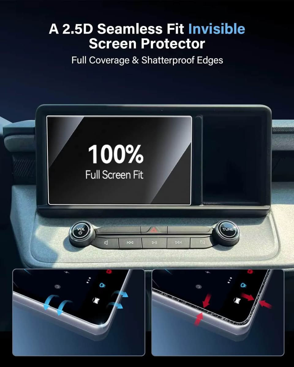 🚗 شاشة حماية زجاجية (WEIPIN Protector Series) لشاشة سيارة فورد مافريك 8 بوصة 🚗
احمِ شاشة سيارتك بأعلى درجات الأمان والوضوح! ✨

🔹 المواصفات والمميزات:
• التوافق: مخصصة بشكل كامل (100% Full Screen Fit) لشاشة سيارات Ford Maverick المقاس 8 بوصة.
مودل. 2022 —2025
• صلابة عالية (9H Hardness): حماية فائقة ضد الصدمات، الخدوش اليومية، وحتى خدوش أظافر 
الحيوانات الأليفة.

• تقنية منع الانعكاس والبصمات: مطلية بطبقة (AF) ومزودة بتقنيات (AR/AG) لتقليل انعكاس الضوء بنسبة تصل إلى 95% ومقاومة البصمات واللطخات.

• استجابة لمس فائقة ناعمة جداً في اللمس مع حواف منحنية (2.5D Arc Edge) غير حادة ومقاومة للكسر.

• وضوح متكامل (HD/Ultra-Transparent): تضمن الرؤية الواضحة والألوان الأصلية للشاشة دون أي تأثير على الجودة.  

💰 السعر: [15 الف]

📞 للتواصل والطلب: يرجى المراسلة على الخاص أو الاتصال برقم الهاتف: [***********]

تتوفر خدمة توصيل 🚚

نص مكتوب في الصور:
- WEIPIN 2024 Upgraded Protector Series Powered by premium material protection Nano Protector Series Exceptional Toughness & Durability HD Protector Series Ultra-transparent, slightly reducing fingerprints & sunlight AR Protector Series Increase AR coating on the tough Nano layer reduces 80% glare AG Protector Series Ultra-fine matte layer anti 95% glare, maintains brightness, ensures butter-silky
- 9H HARDNESS FULL PROTECTION
- Shielded from daily scratches and impacts
- Anti-impact
- Anti-scratche
- SENSITIVE TOUCH FEEDBACK AF vacuum electroplating coating, smooth to the touch Anti-fingerprint Anti-Smudge Sources FM Direct Tune 96.3 WDVD The Parlotones - I Alive 88.7 93.1 96.3 100. Audio Phone Apps 3:00 80°
- A 2.5D Seamless Fit Invisible Screen Protector Full Coverage & Shatterproof Edges 100% Full Screen Fit