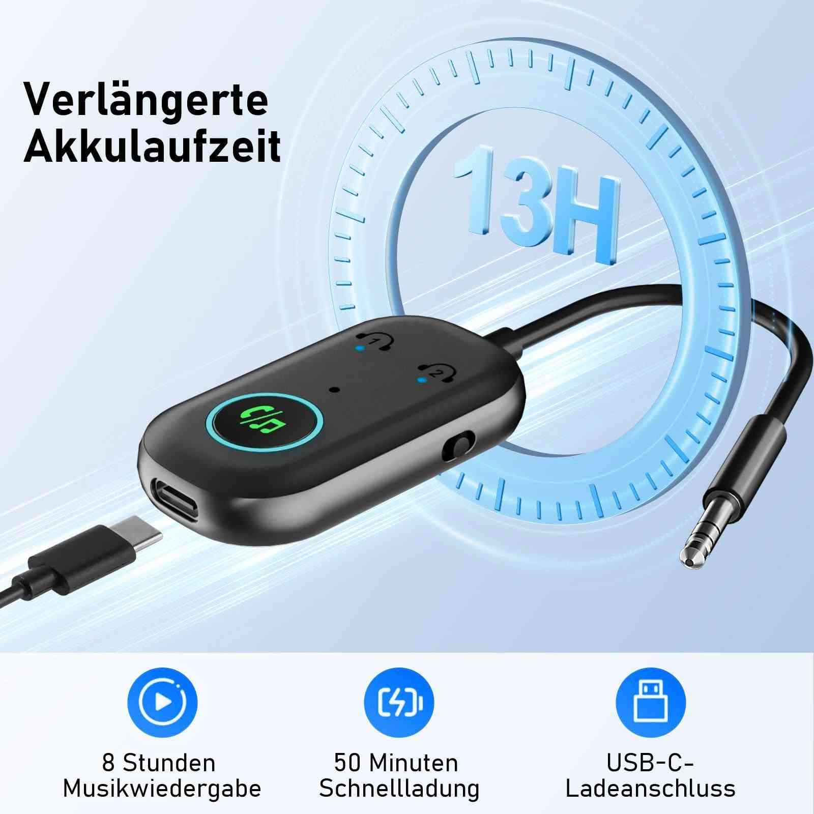 15 شامل التوصيل

نص مكتوب في الصور:
- Verlängerte Akkulaufzeit 13H 8 Stunden Musikwiedergabe 50 Minuten Schnellladung USB-C-Ladeanschluss