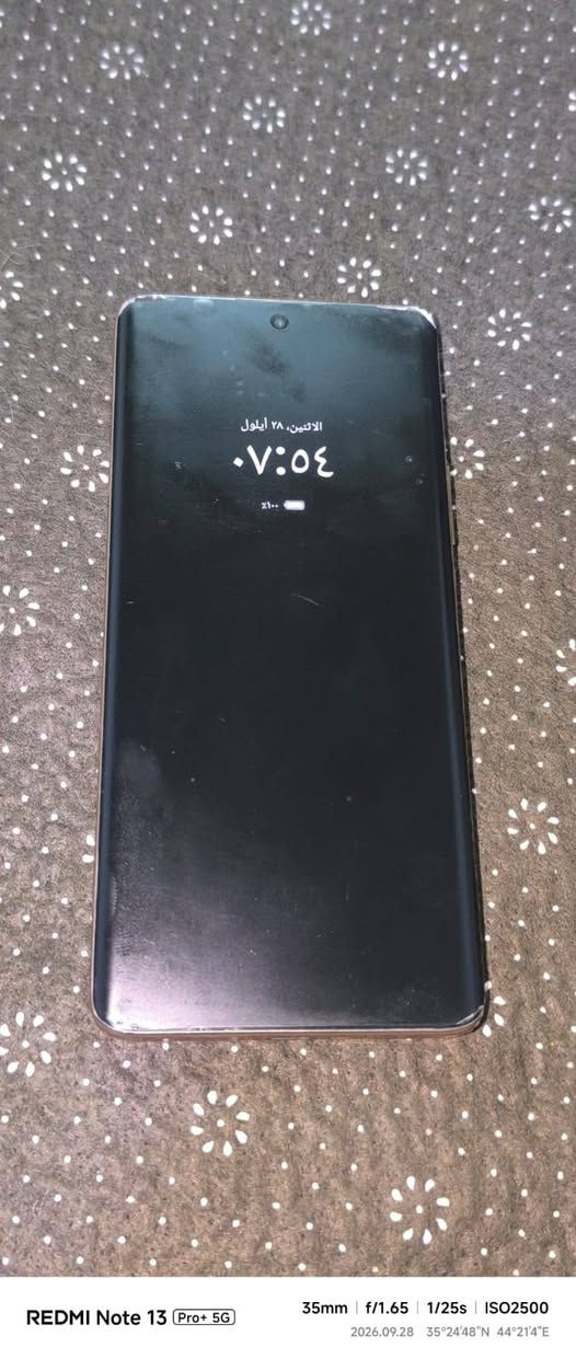جهاز ریلمي 11برو 5G نظافة فول من كل شيء 
أي استفسار الاتصال بالرقم 
***********

نص مكتوب في الصور:
- REDMI Note 13 Pro+ 5G 35mm | f/1.65 | 1/25s | ISO1600 2026.09.28 35°24'48"N 44°21'4"E
- REDMI Note 13 Pro+ 5G 35mm f/1.65 1/25s ISO1000 2026.09.28 35°24'48"N 44°21'4"E
- REDMI Note 13 Pro+ 5G 35mm f/1.65 1/25s ISO2500 2026.09.28 35°24'48"N 44°21'4"E