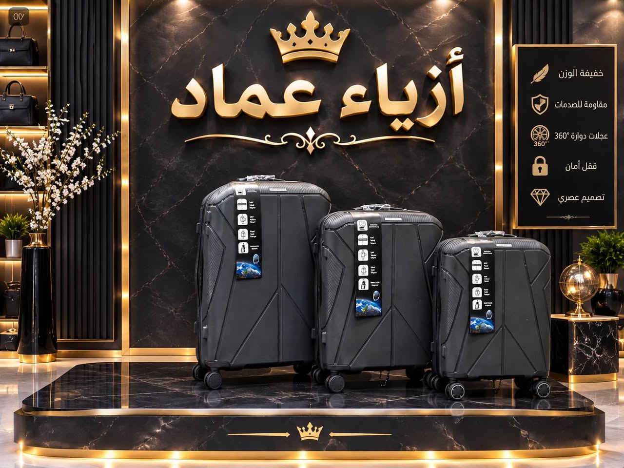 تم وصول جنط سفر وأعراس 
جيلاتين اصلي ضد كسر 
متوفر جميع الالوان 
متوفر 3قطع 
4قطع 
العنوان الانبار حديثه مقابيل شاشه العرض ازياء عماد 
توجد خدمة توصيل 
مراسله رقم على واتساب 
***********

نص مكتوب في الصور:
- خفيفة الوزن
- مقاومة للصدمات
- عجلات دوارة 360°
- قفل أمان
- تصميم عصري