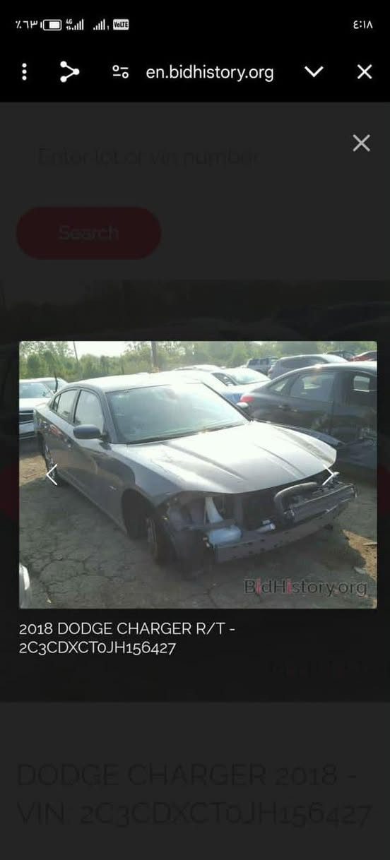 جارجر موديل 18 rt حادث السعر 175$ للاستفسار ***********

نص مكتوب في الصور:
- en.bidhistory.org Enter lot or vin number Search BidHistory.org 2018 DODGE CHARGER R/T - 2C3CDXCTOJH156427 DODGE CHARGER 2018 - VIN: 2C3CDXCTOJH156427