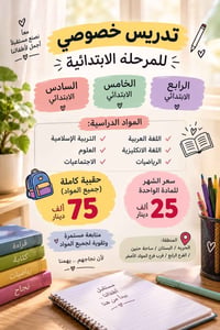 تدريس خصوصي • ابتدائية ٤-٦ • متابعة وتقوية