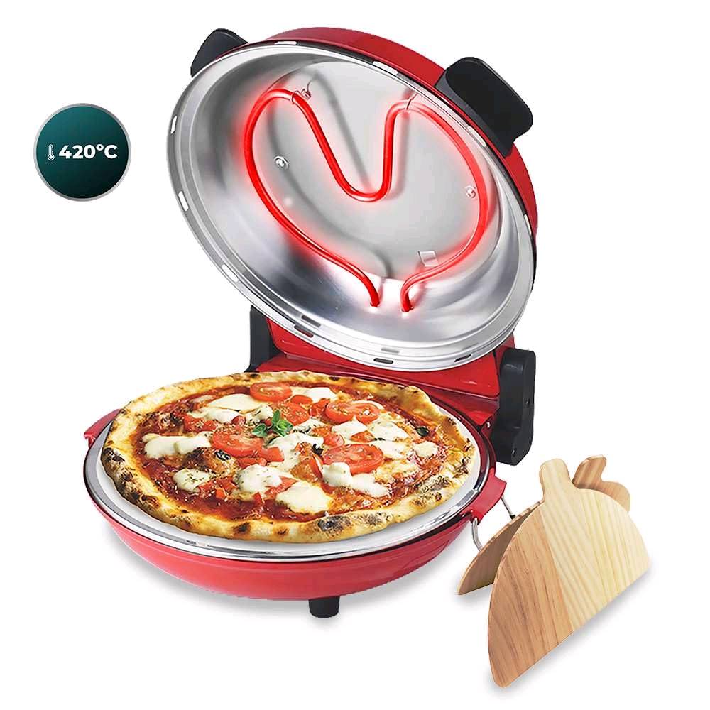 صانعة البيتزا الكهربائية (Pizza Maker) ذات القاعدة الحجرية من ماركة Anko. هذا الجهاز مصمم خصيصاً لطهي البيتزا المنزلية الطازجة أو المجمدة بجودة تقارب أفران الحجر الاحترافية في غضون دقائق معدودة.
💡 طريقة الاستخدام الأساسية:
1. التحضير المسبق: ضع الجهاز على سطح مستوٍ ومقاوم للحرارة.
2. التسخين: قم بتوصيل صانعة البيتزا بالكهرباء وتشغيلها على أقصى درجة حرارة لـ مدة 5 إلى 10 دقائق لكي يسخن الحجر الحراري تماماً.
3. الخبز: انقل عجينة البيتزا مع المكونات برفق إلى الحجر الساخن باستخدام مجاديف البيتزا المرفقة (Pizza Peels).
4. التوقيت: أغلق الغطاء ودعها تخبز؛ تستغرق البيتزا عادةً من 3 إلى 5 دقائق فقط لتصبح مقرمشة وجاهزة