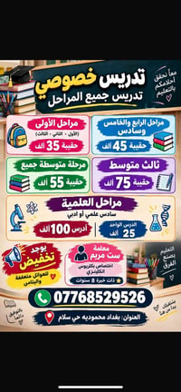 تدريس خصوصي • ٨ سنوات خبرة • المحمودية حي سلام
