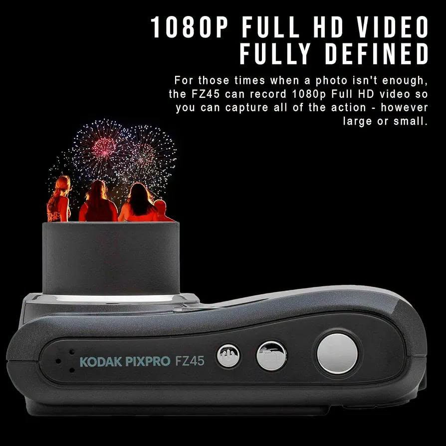 يا الله 
شوفولنا جمال القطعة
كاميرا كوداك 
السعر انطوني بيها سعر زين وبالعافية

نص مكتوب في الصور:
- KODAK PIXPRO FZ45 | FRIENDLY ZOOM
- 2.7-INCH LCD THE BIG PICTURE The best way to make sure your photos are going to turn out great is to see them ahead of time. Thanks to a large, bright 2.7-inch LCD screen, you can do just that. Just point, frame, and shoot. Yes, it really is that easy!
- 1080P FULL HD VIDEO FULLY DEFINED For those times when a photo isn't enough, the FZ45 can record 1080p Full HD video so you can capture all of the action - however large or small.